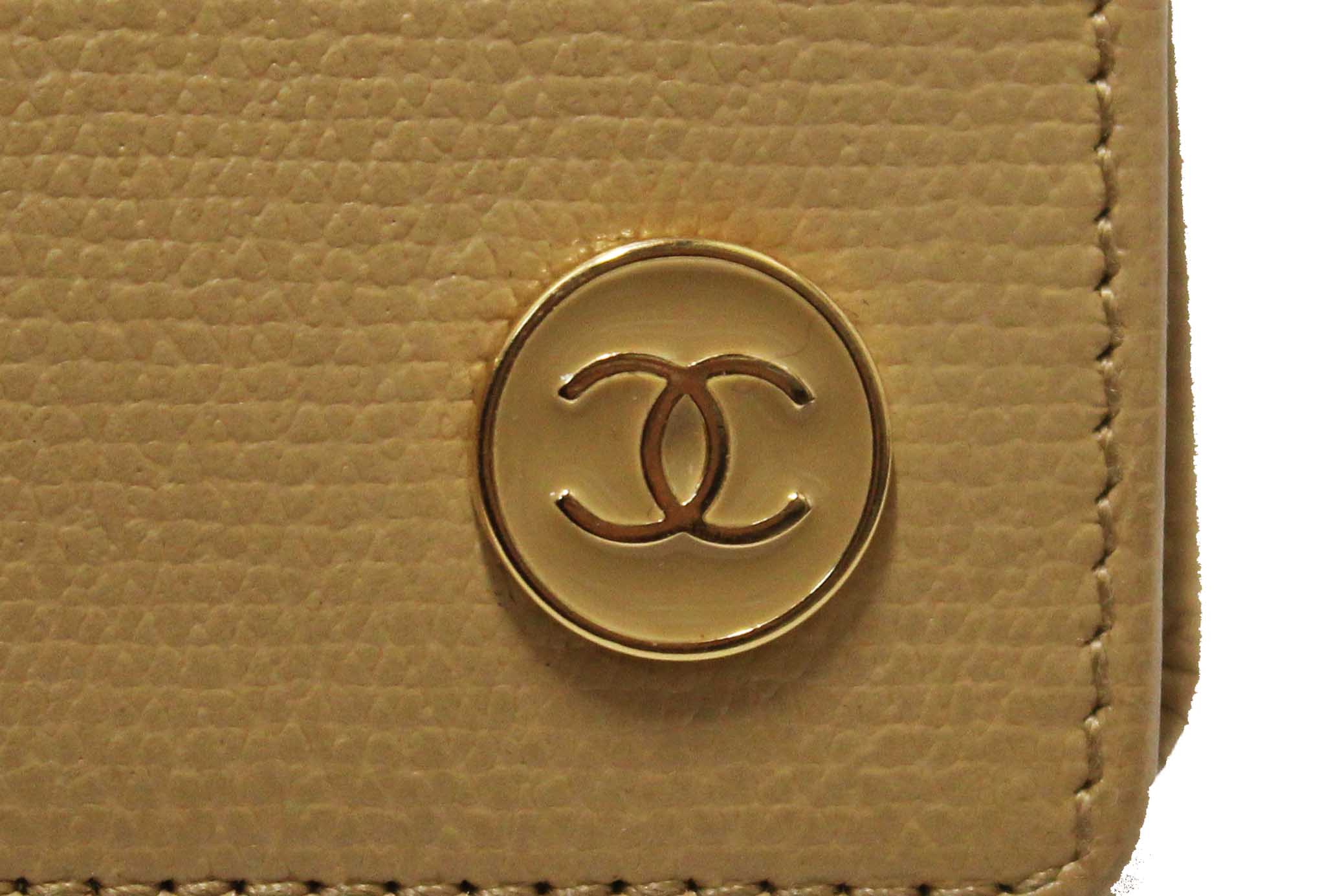 Authentic Chanel Beige Caviar Leather Medium Size Bi-fold Wallet
