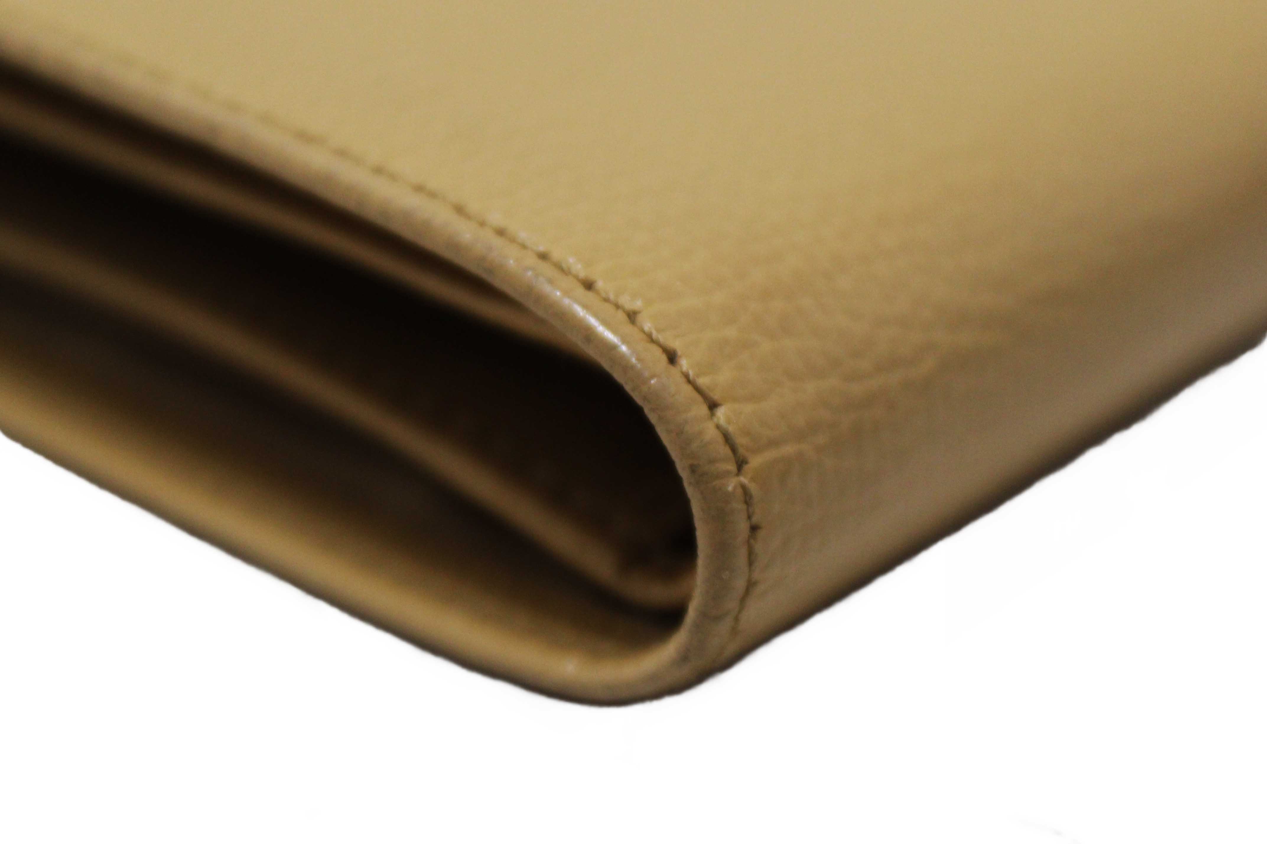 Authentic Chanel Beige Caviar Leather Medium Size Bi-fold Wallet