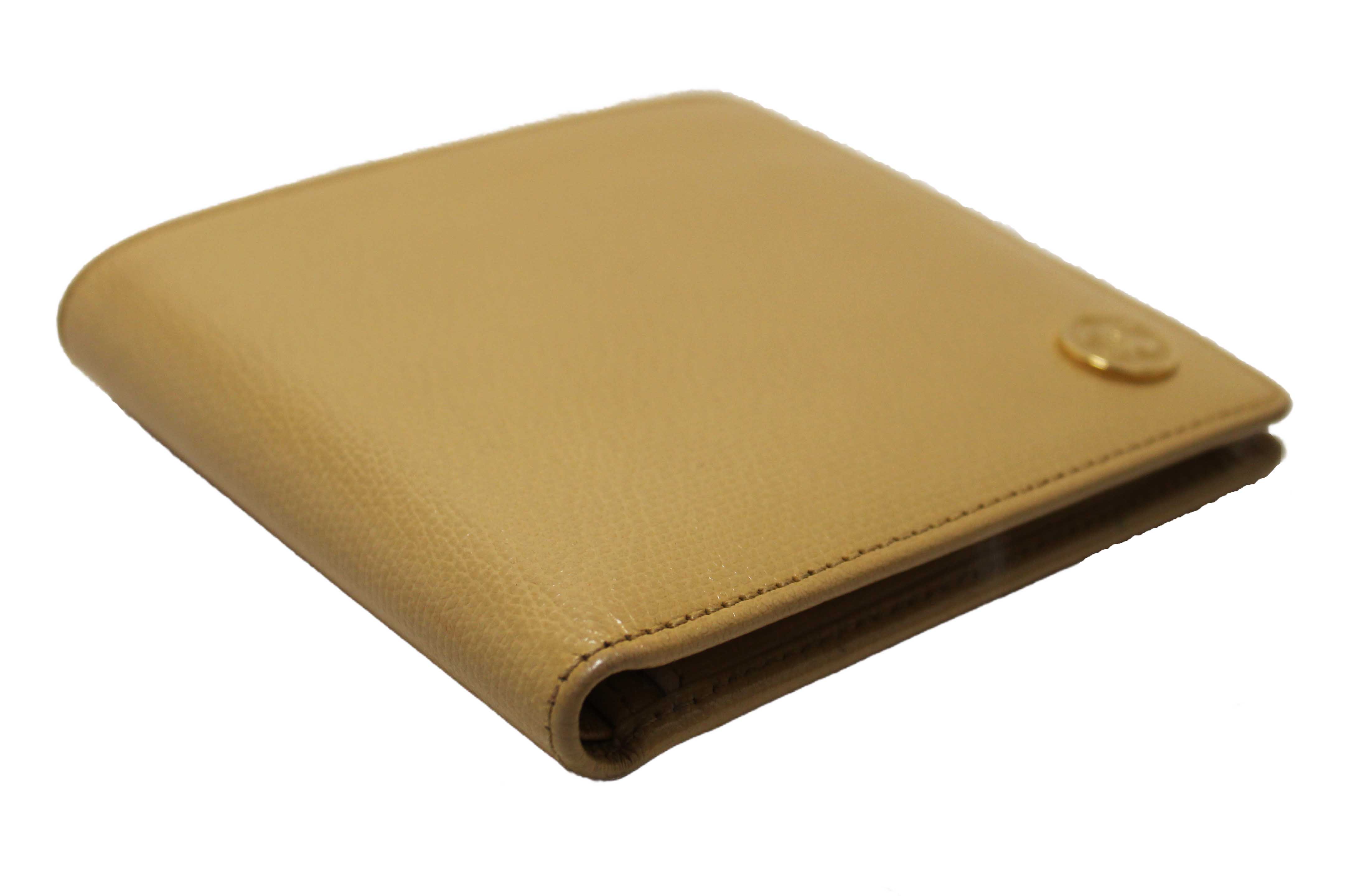Authentic Chanel Beige Caviar Leather Medium Size Bi-fold Wallet