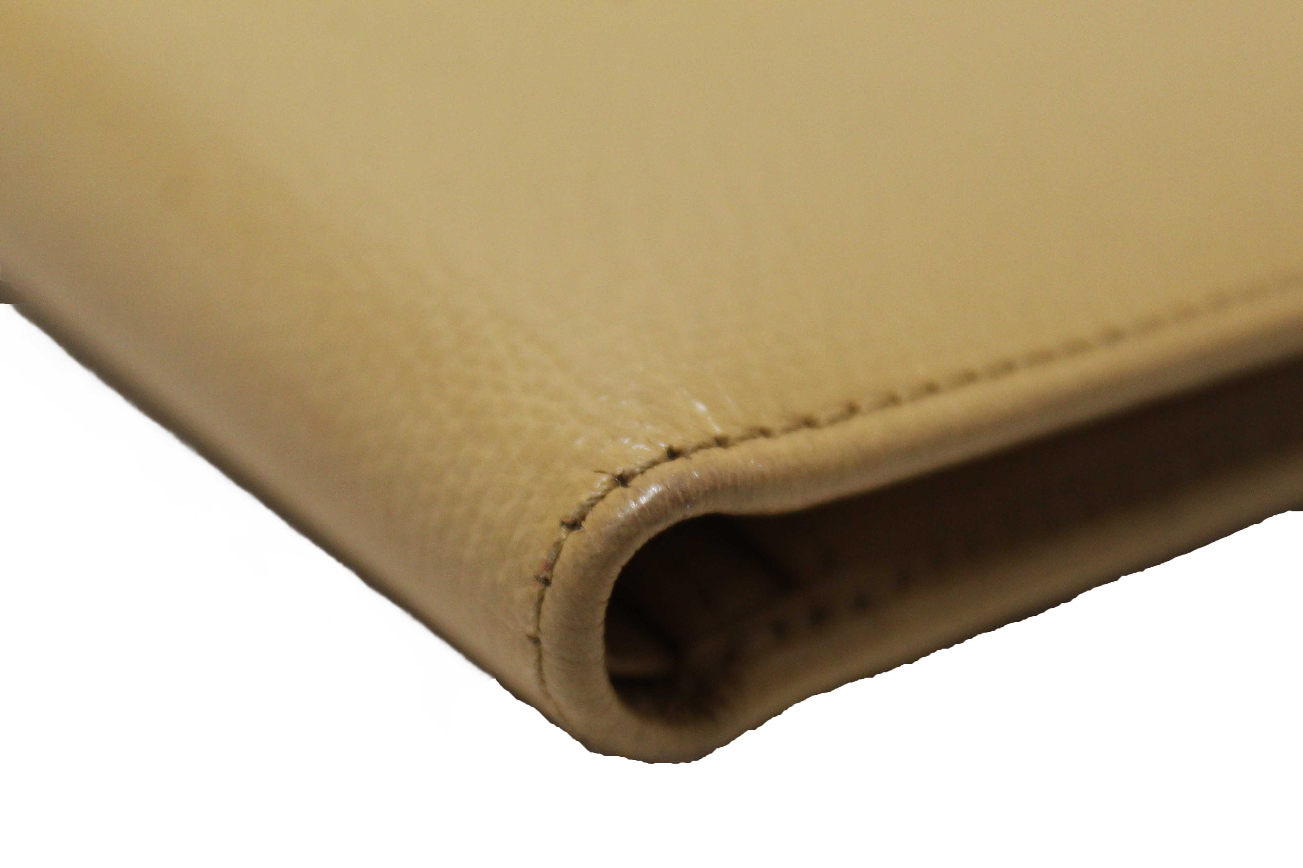 Authentic Chanel Beige Caviar Leather Medium Size Bi-fold Wallet