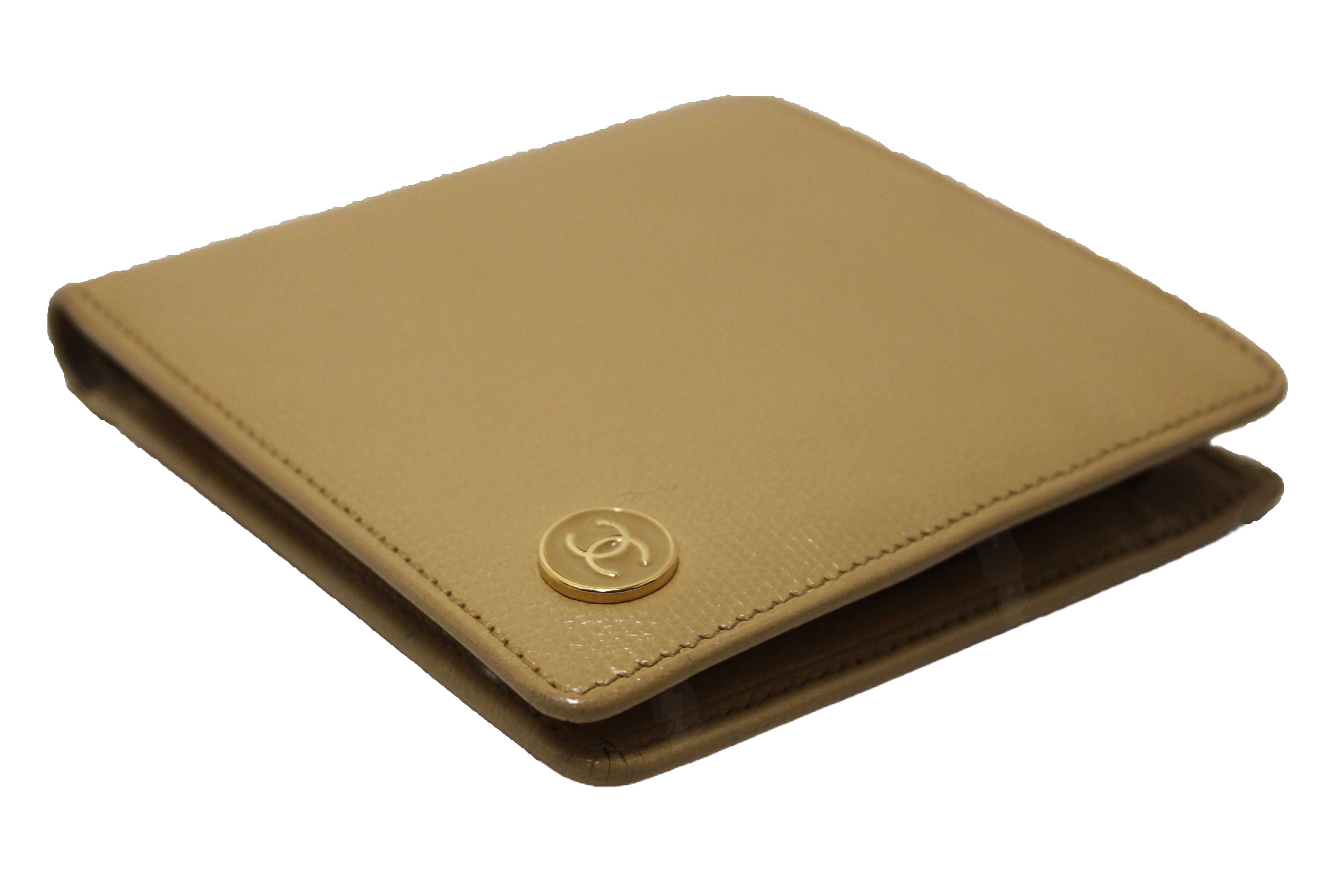 Authentic Chanel Beige Caviar Leather Medium Size Bi-fold Wallet