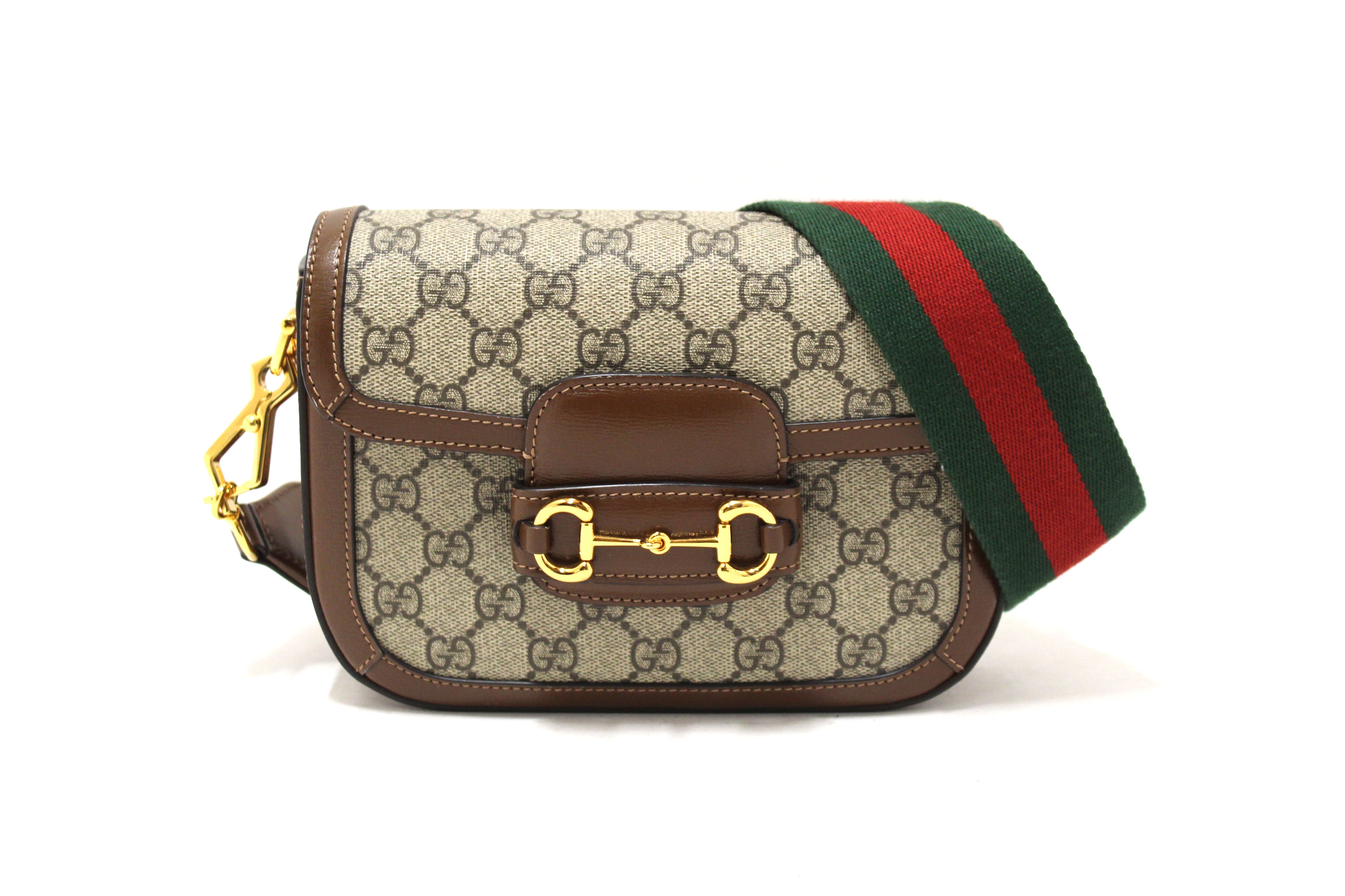 Authentic New Gucci Brown Classic Supreme Canvas Horsebit Mini