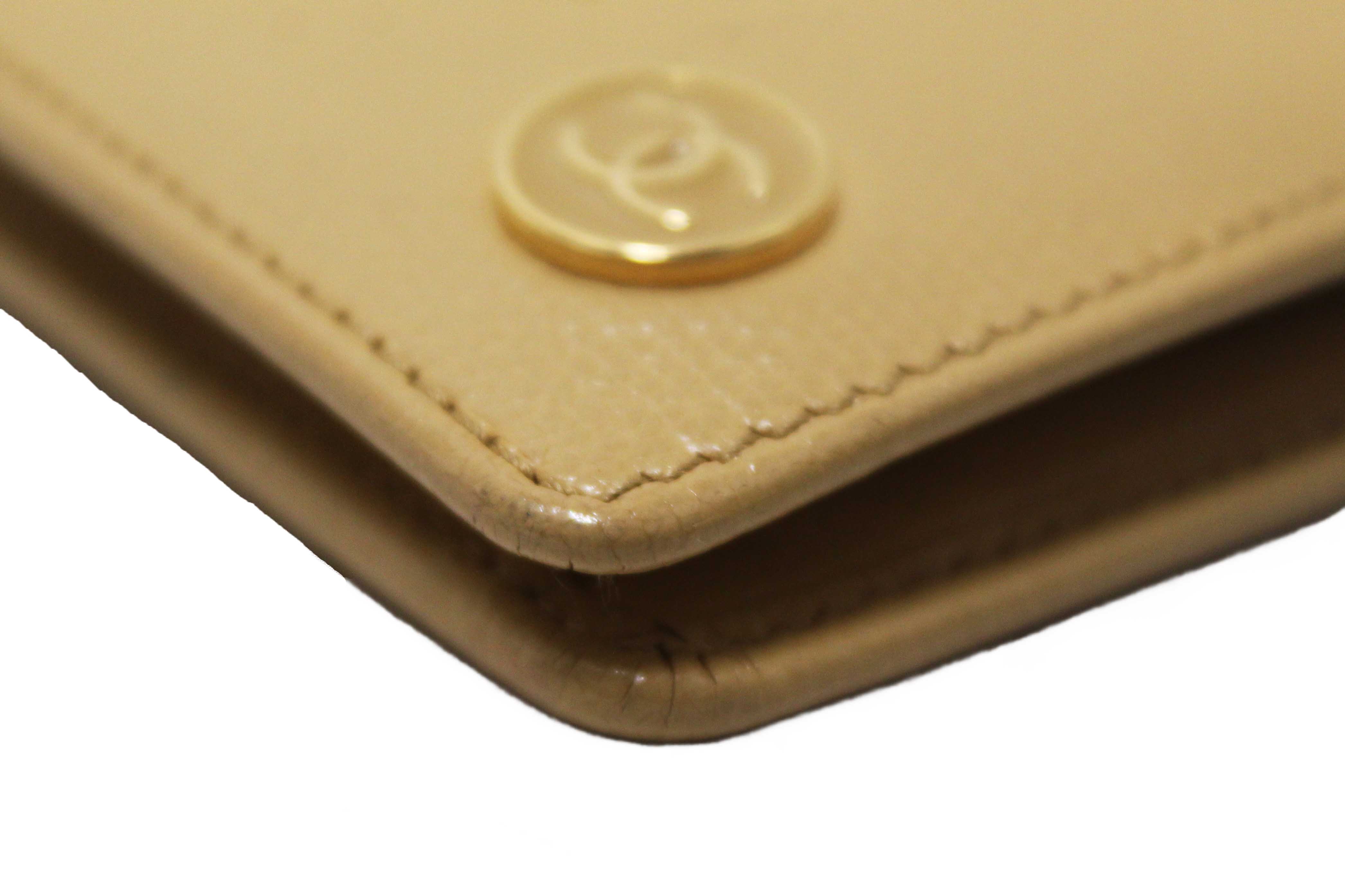 Authentic Chanel Beige Caviar Leather Medium Size Bi-fold Wallet