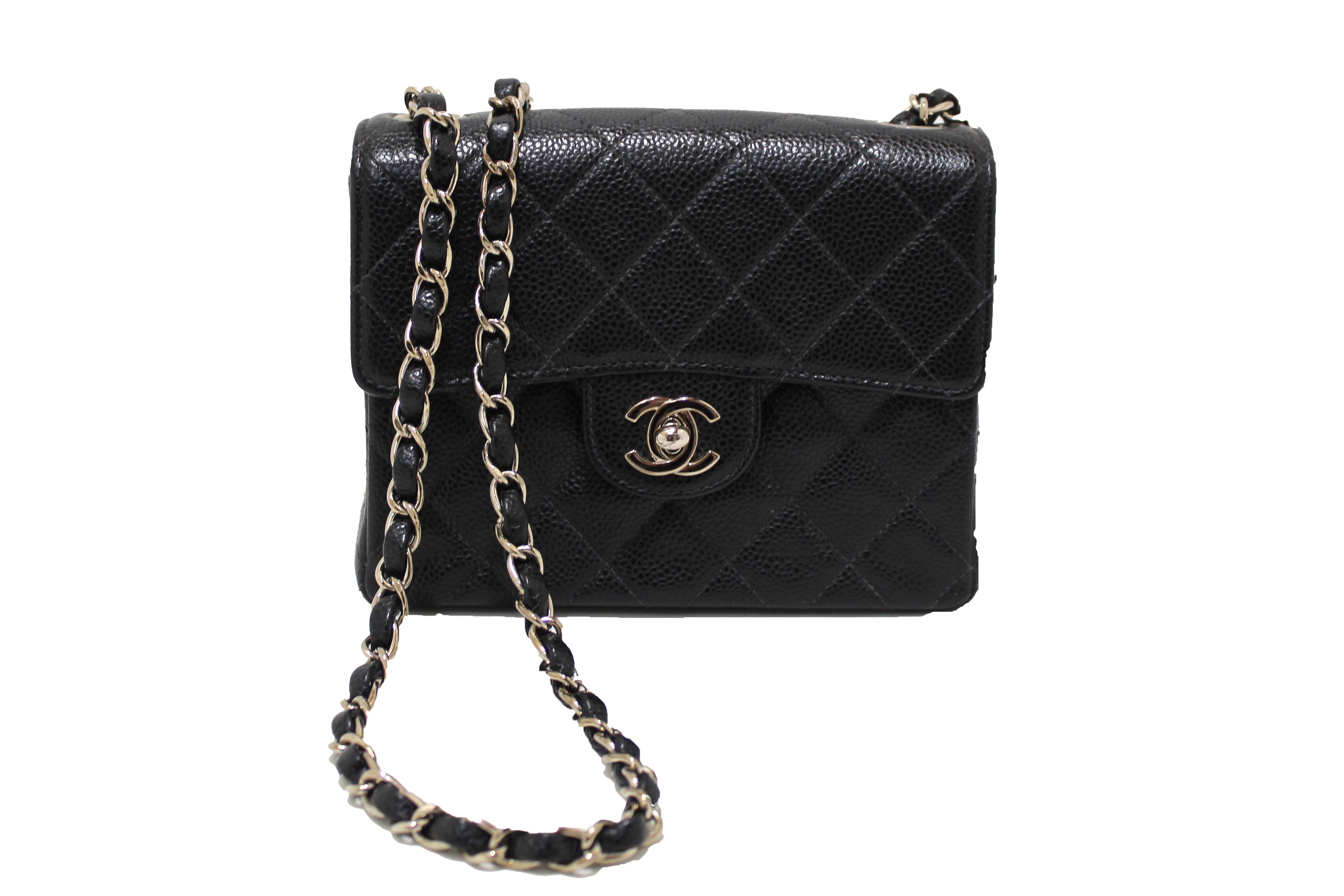 Authentic Chanel Black Quilted Caviar Leather Square Mini Classic Flap –  Paris Station Shop