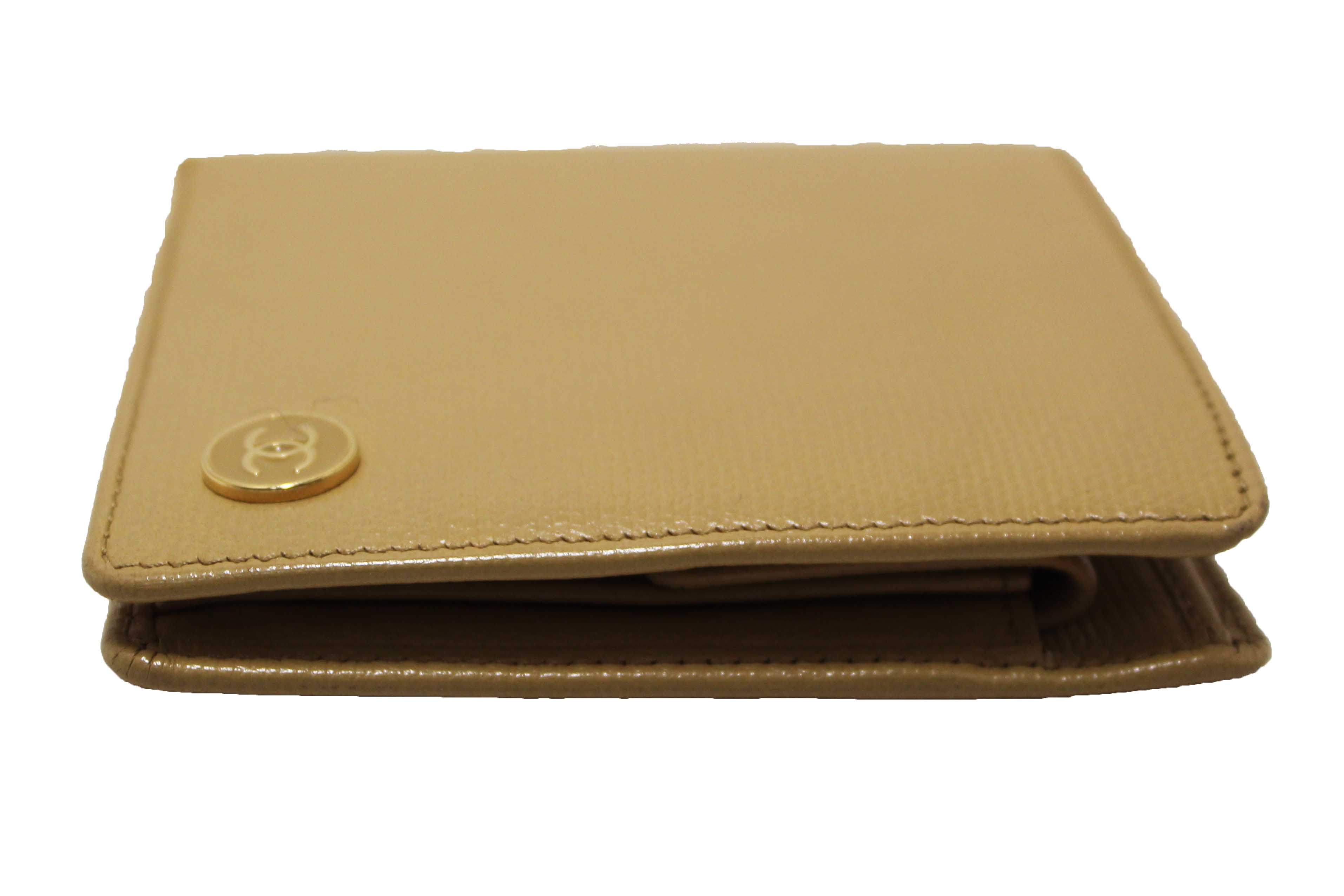 Authentic Chanel Beige Caviar Leather Medium Size Bi-fold Wallet
