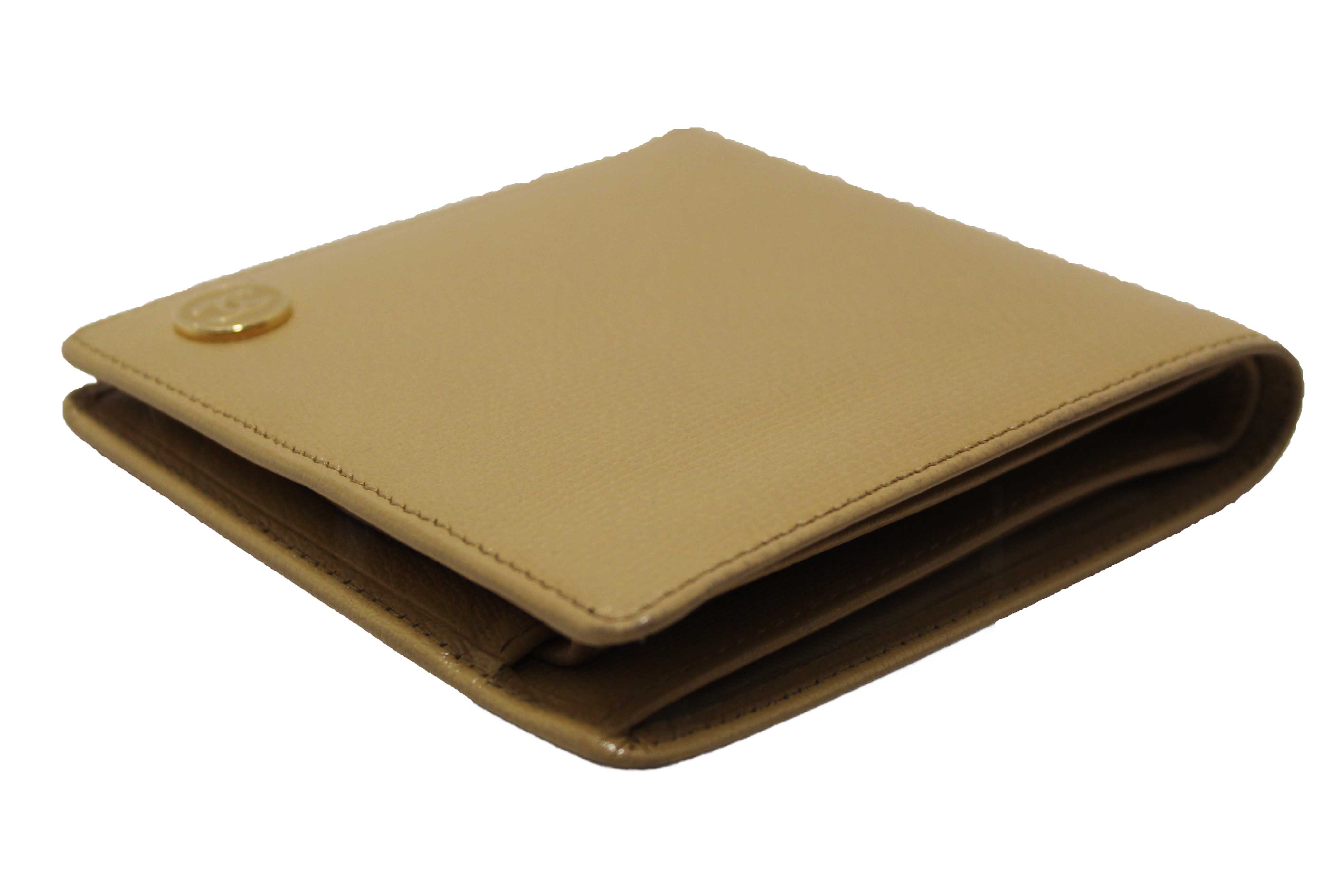 Authentic Chanel Beige Caviar Leather Medium Size Bi-fold Wallet