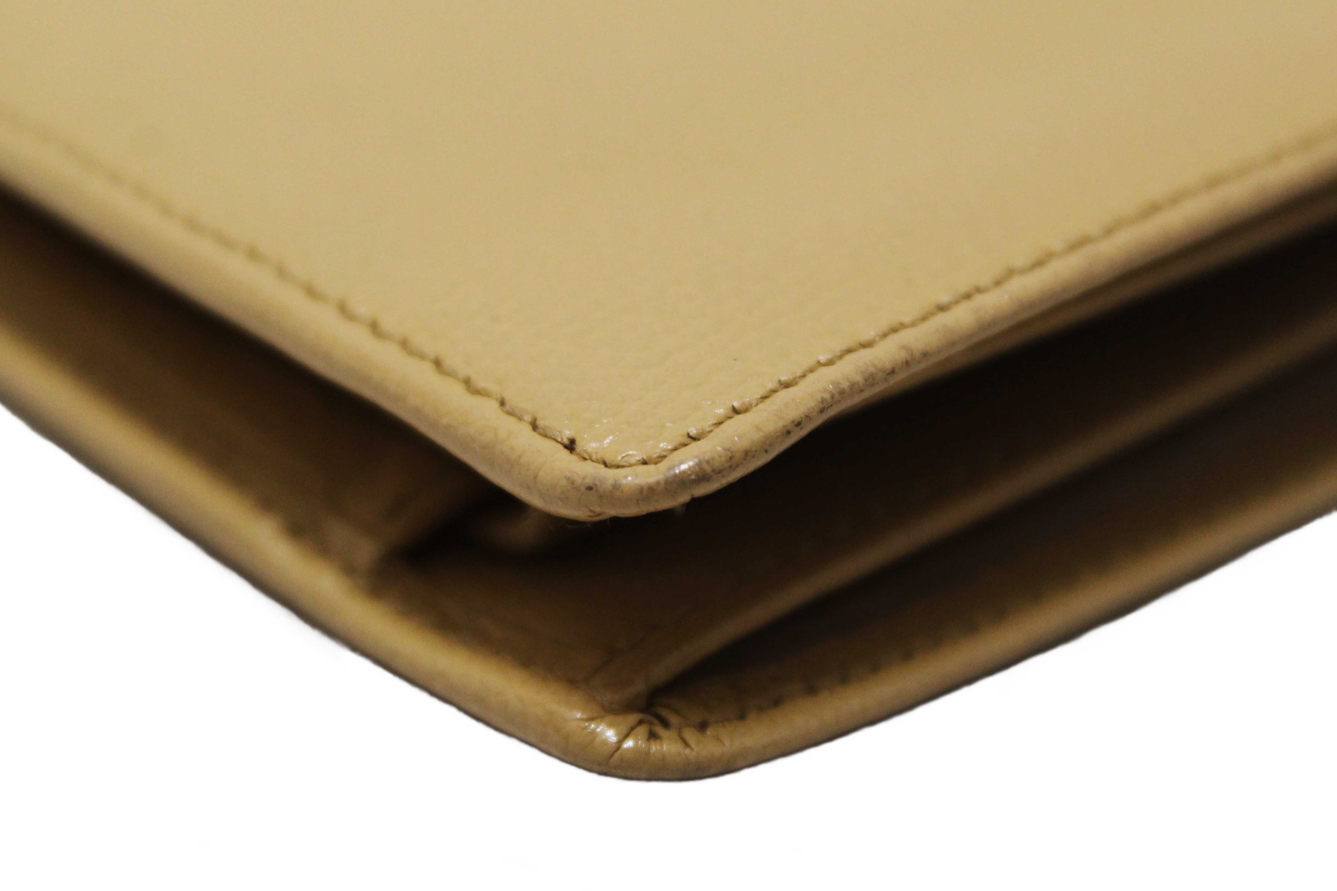 Authentic Chanel Beige Caviar Leather Medium Size Bi-fold Wallet