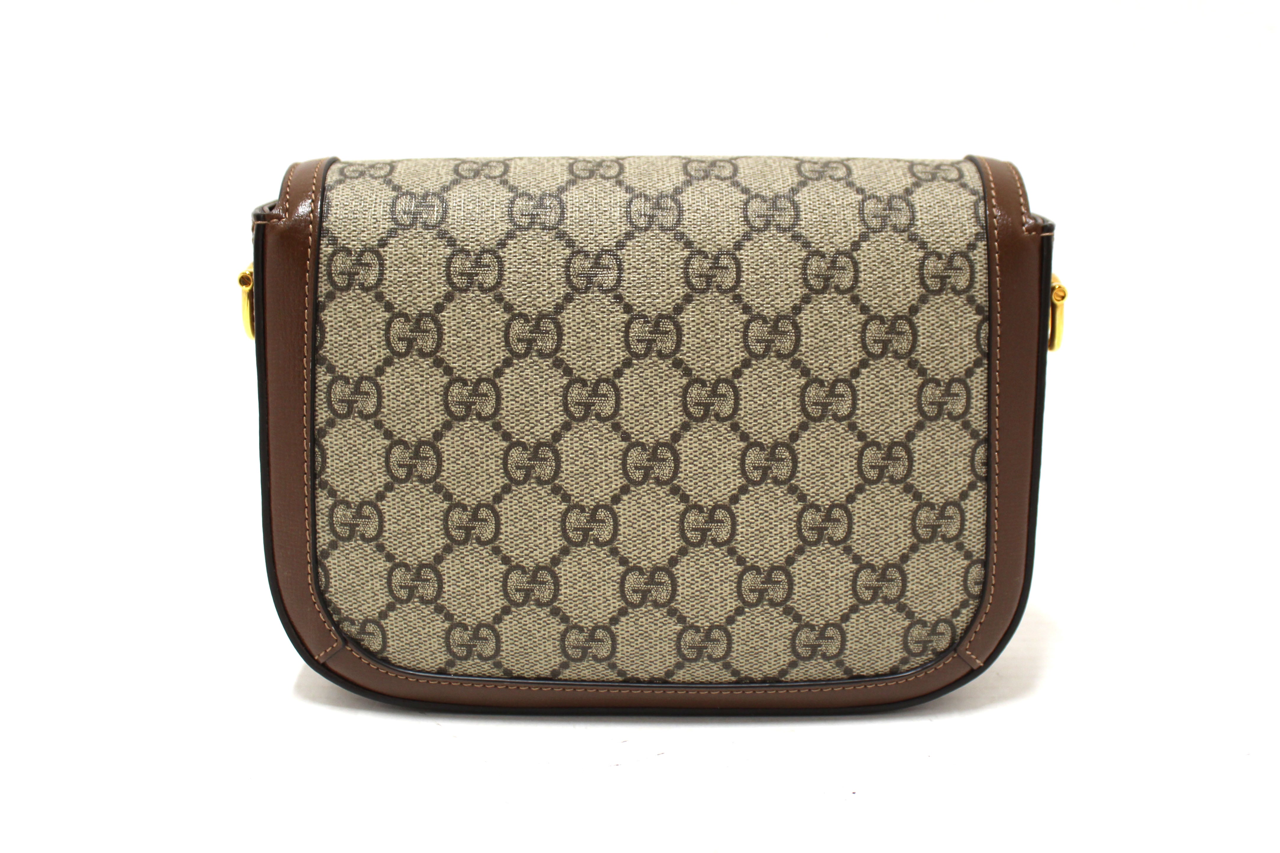 Authentic New Gucci Brown Classic Supreme Canvas Horsebit Mini 1955 Shoulder Bag 658574