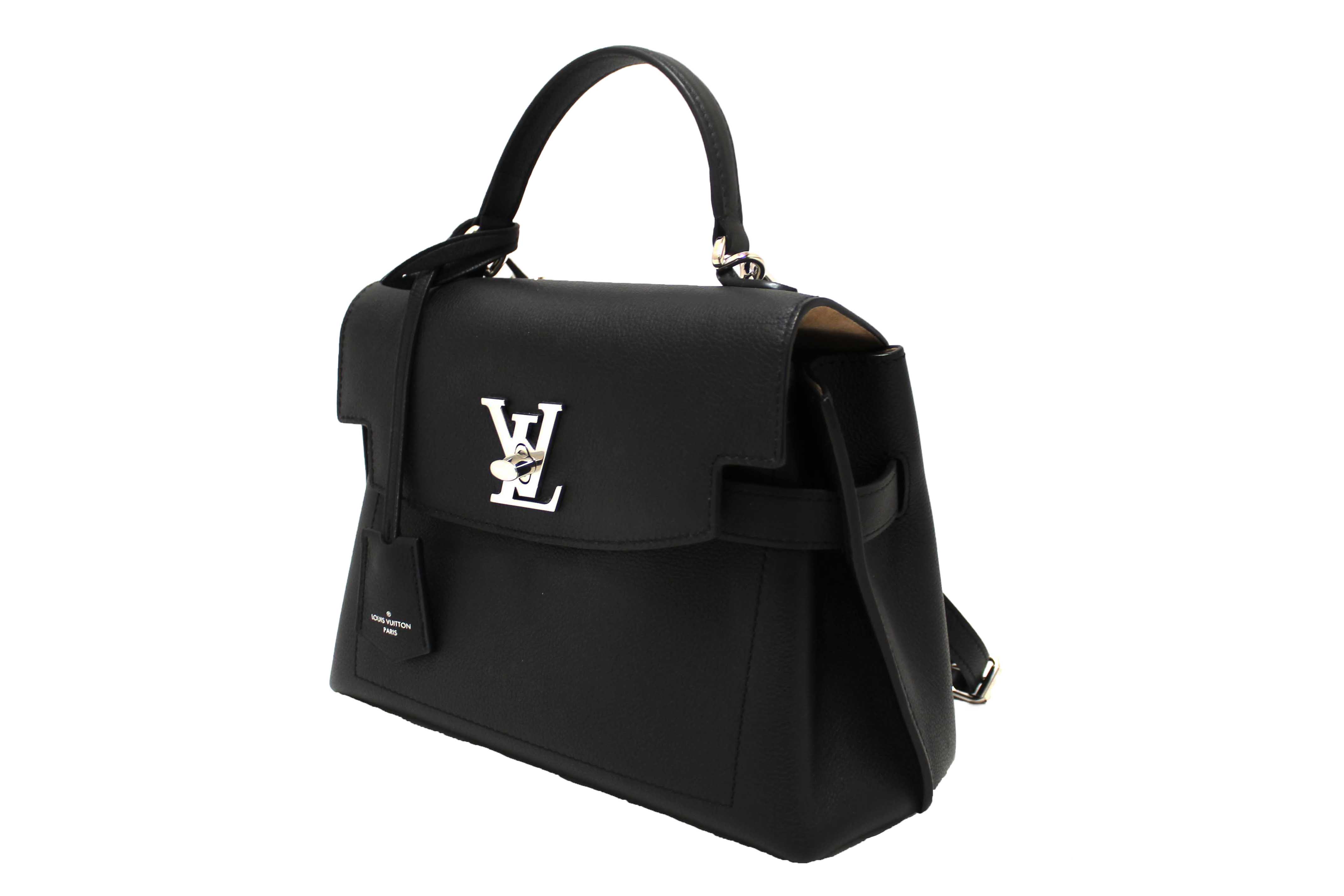 Authentic Louis Vuitton Black Grained Calf Leather LockMe Ever BB Bag