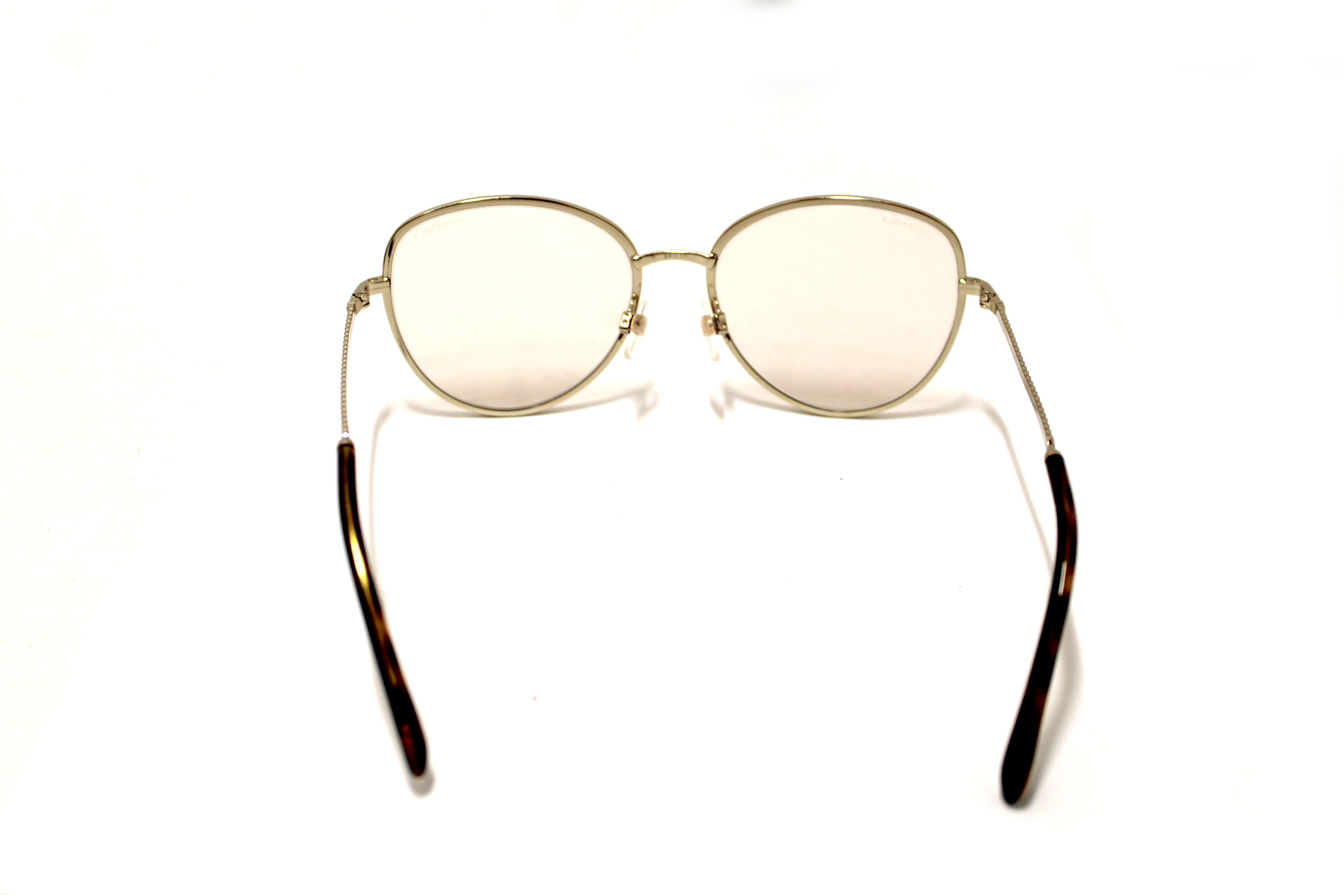 Authentic Chanel Light Gold-Tone Pearl Round Sunglasses