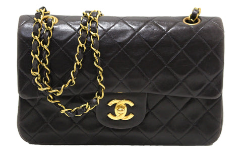 Authentic Chanel Vinatge Black Lambskin Leather Classic Medium Double Flap Bag