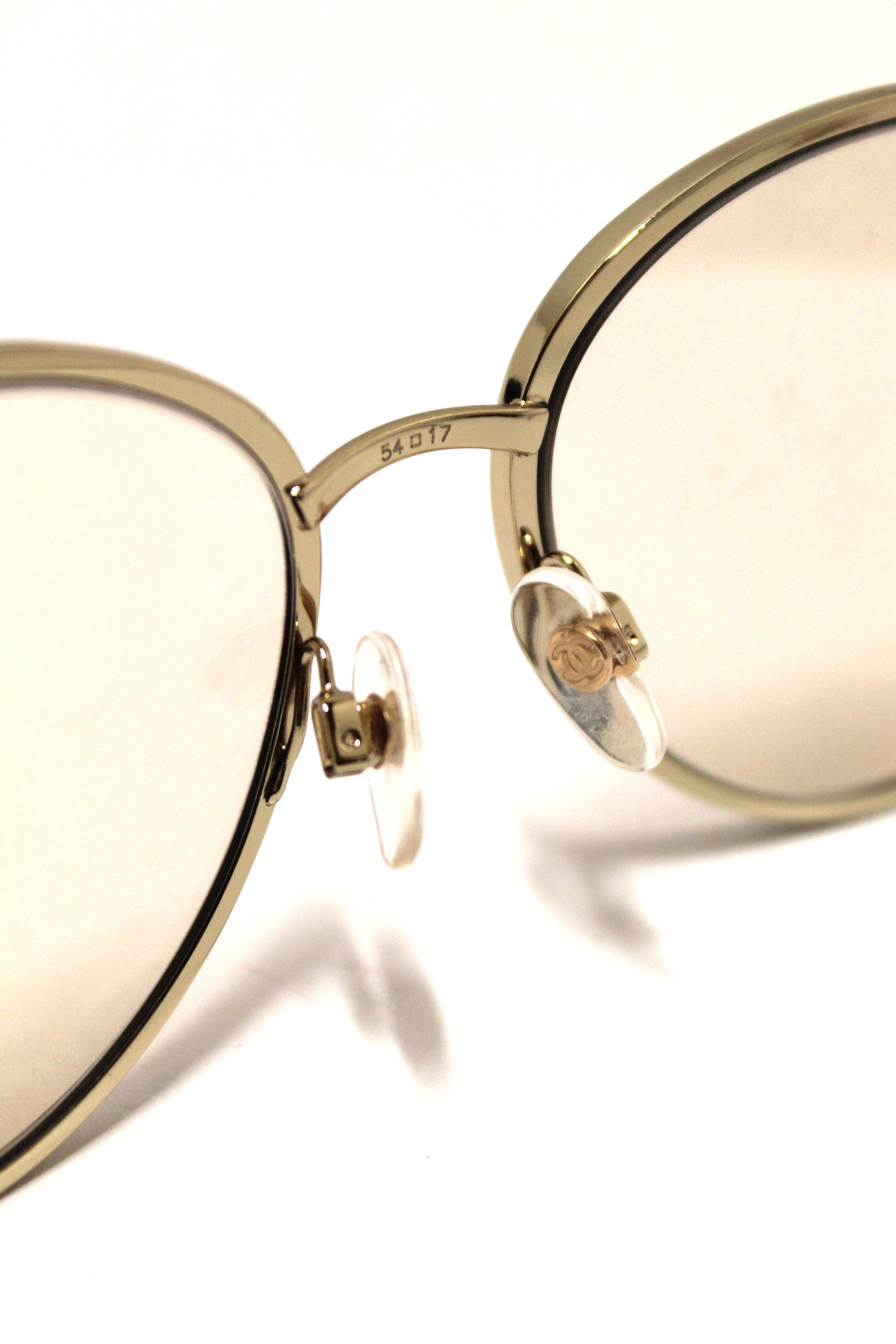 Authentic Chanel Light Gold-Tone Pearl Round Sunglasses