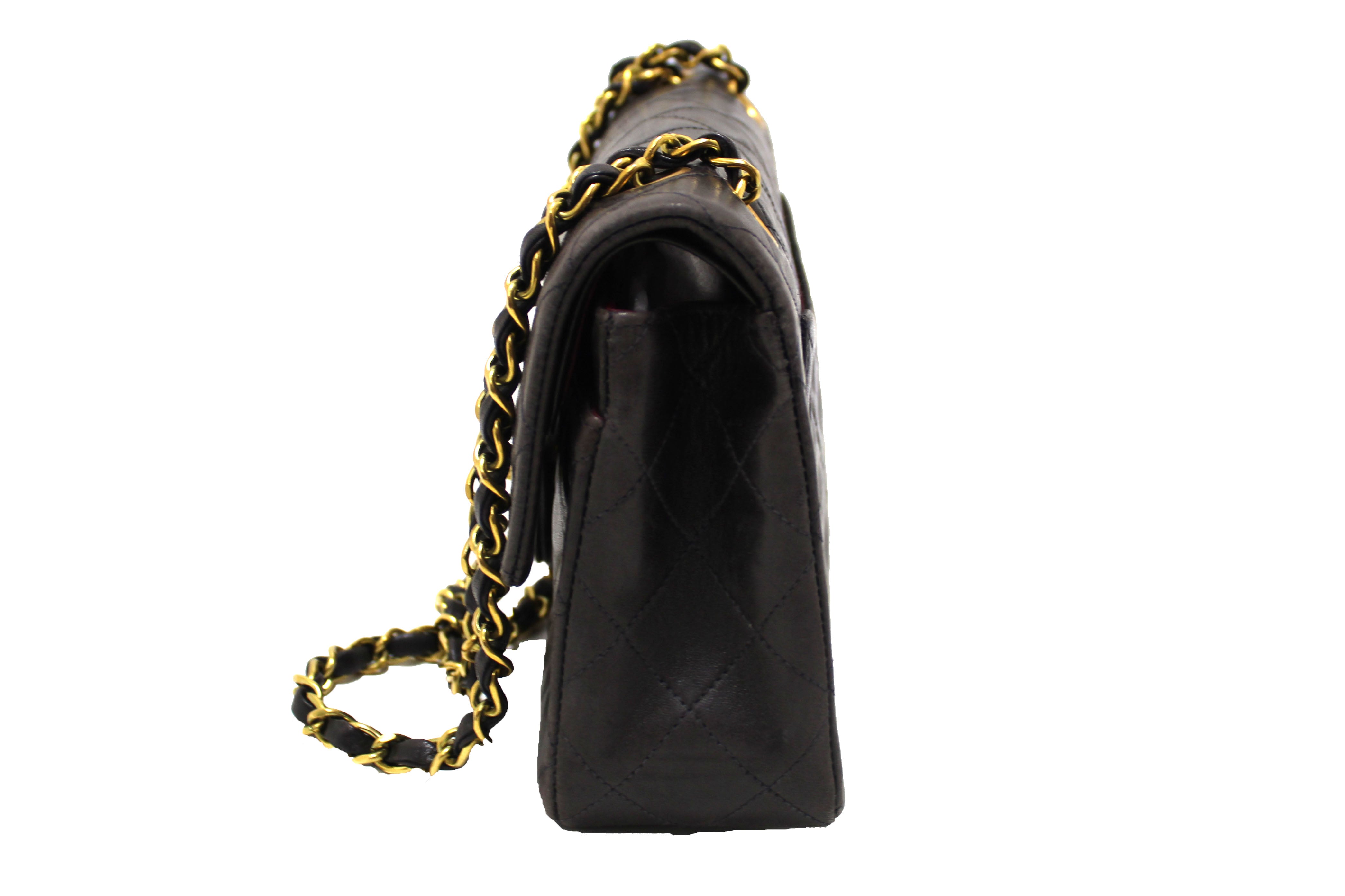 Authentic Chanel Vinatge Black Lambskin Leather Classic Medium Double Flap Bag