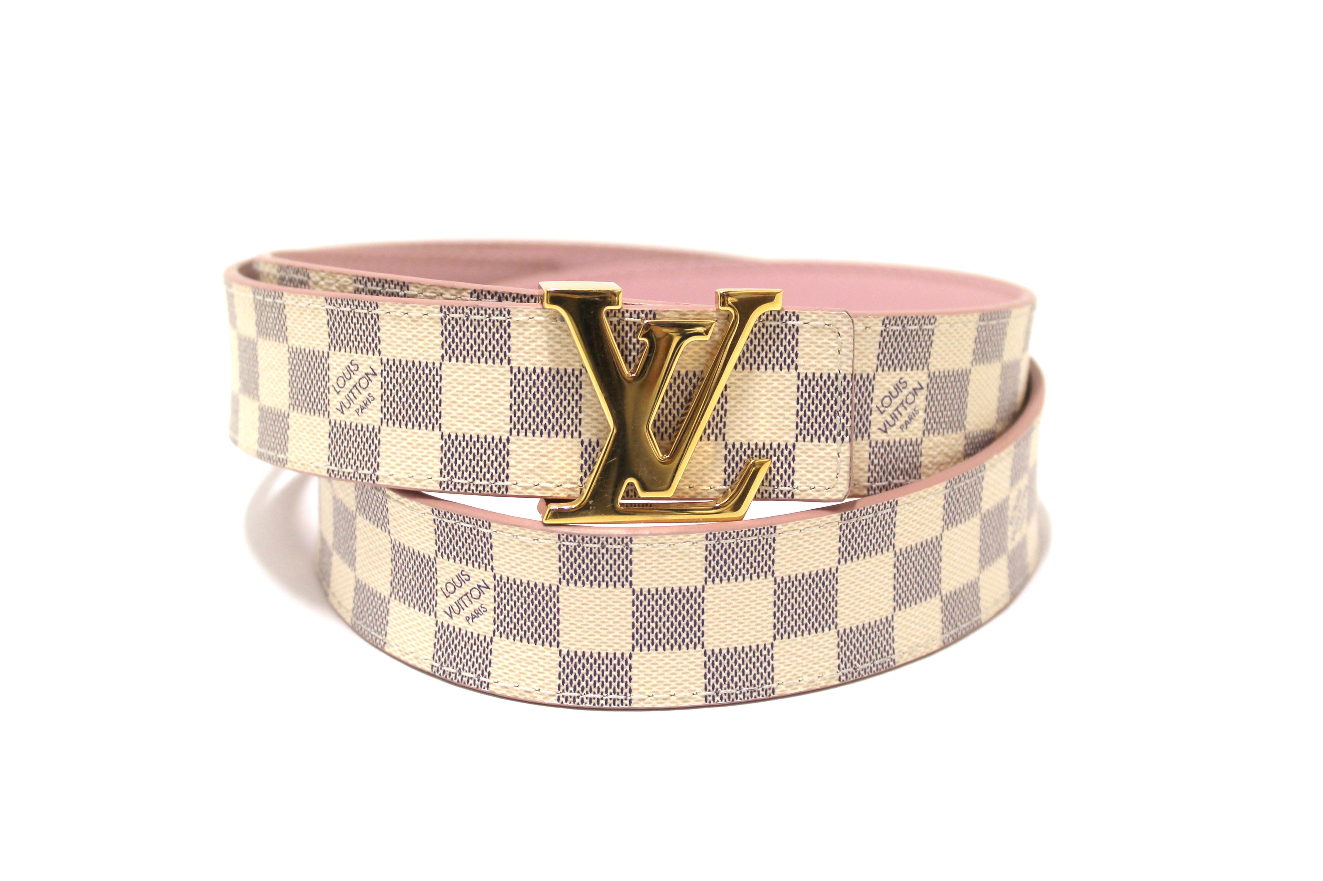 Authentic Louis Vuitton LV Iconic Damier Azur and Rose Pink 30MM Reversible Belt 36"