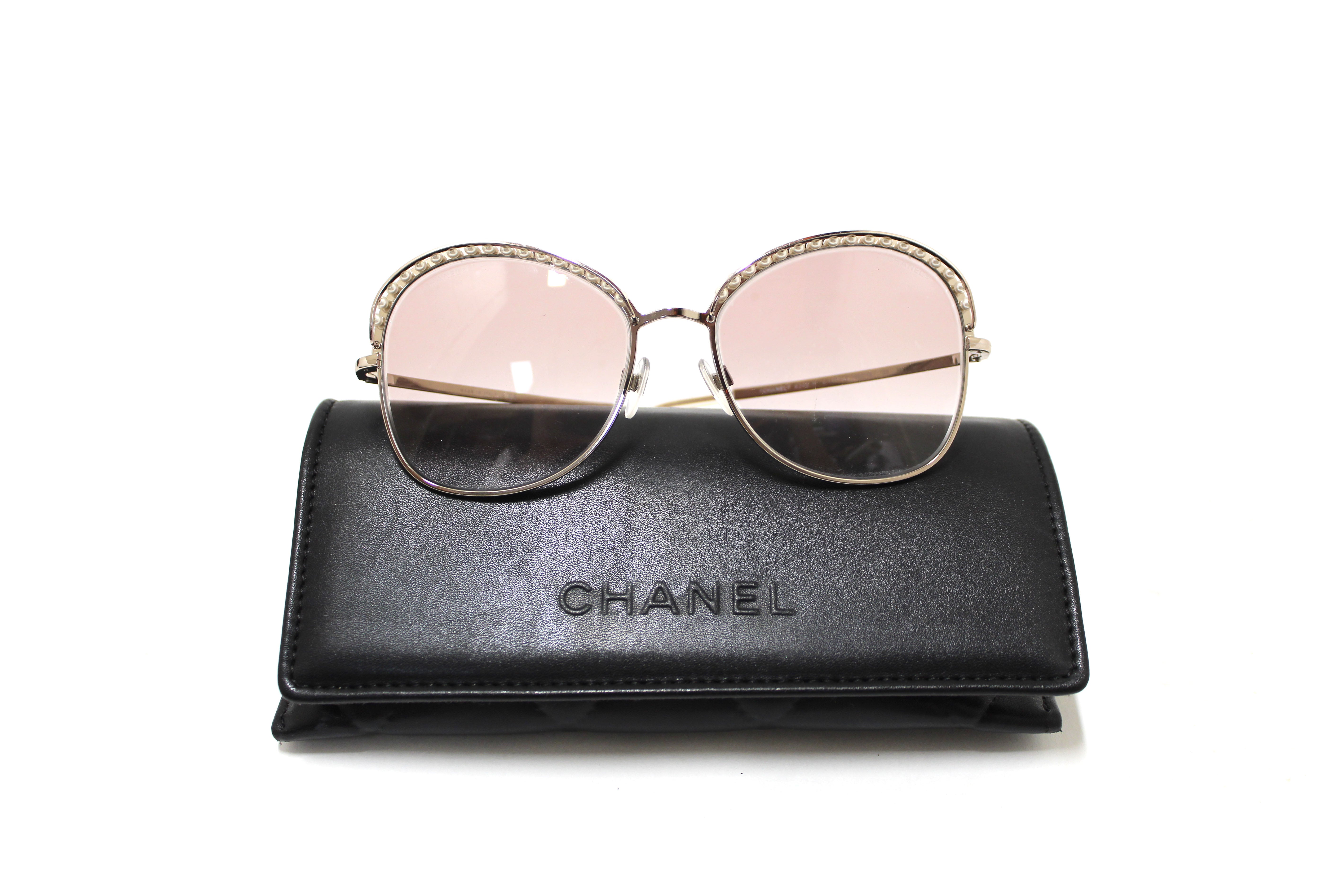 Authentic Chanel Light Gold-Tone Pearl Round Sunglasses