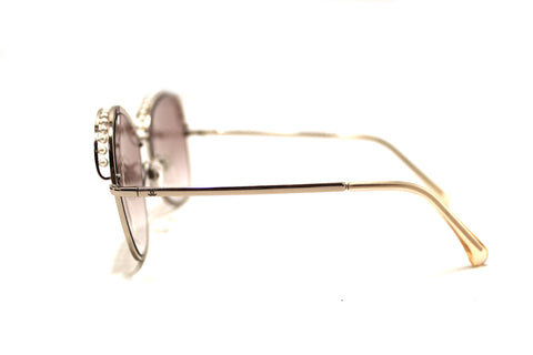 Authentic Chanel Light Gold-Tone Pearl Round Sunglasses