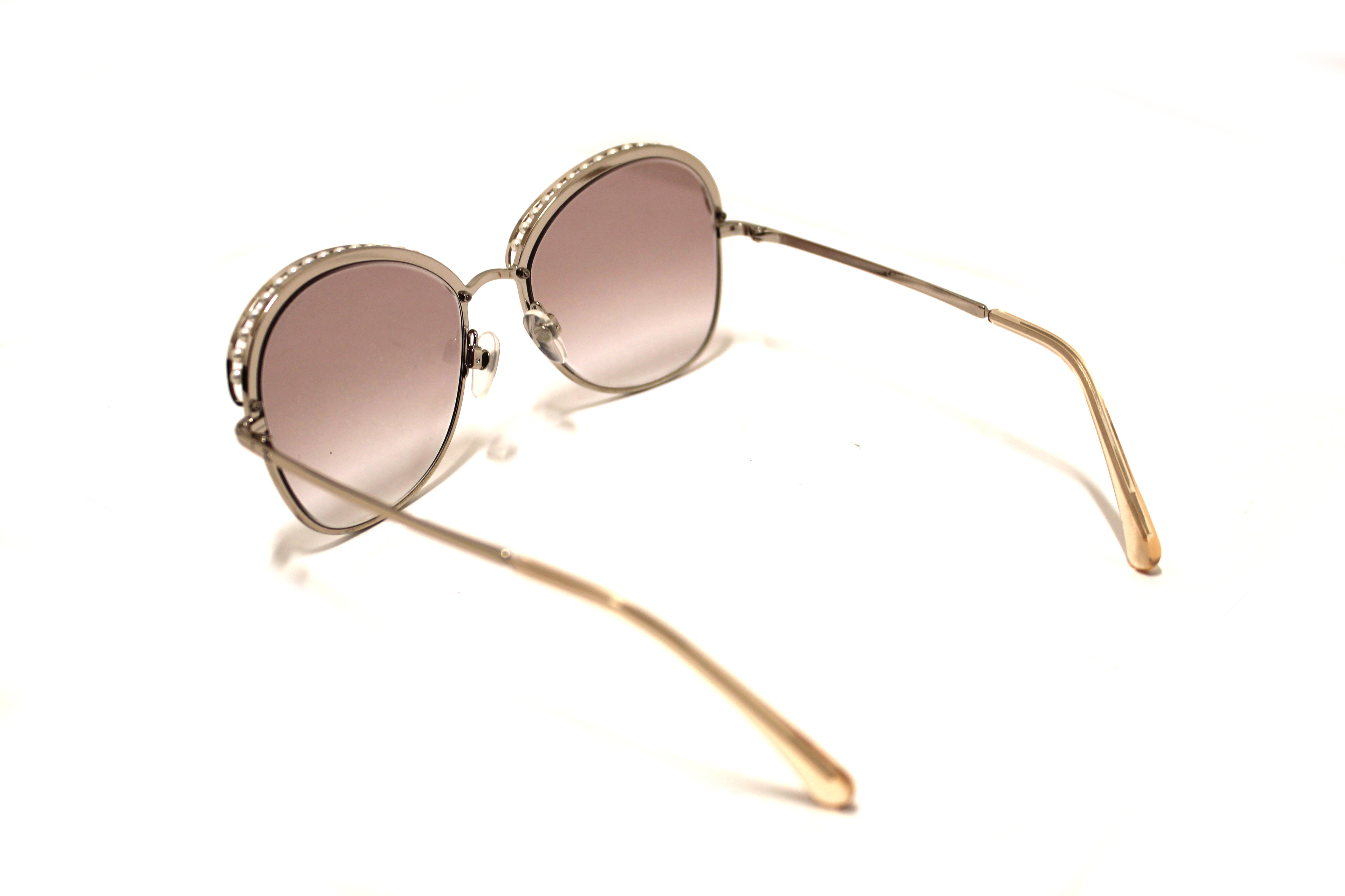 Authentic Chanel Light Gold-Tone Pearl Round Sunglasses