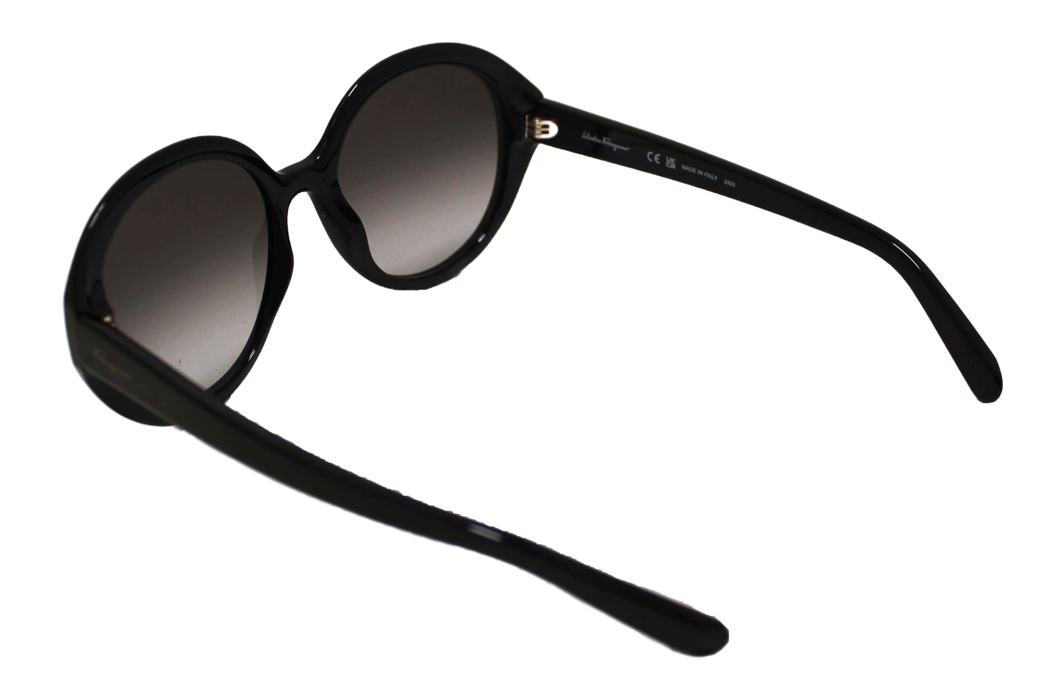 Authentic Salvatore Ferragamo Black Acetate Frame Round Sunglasses