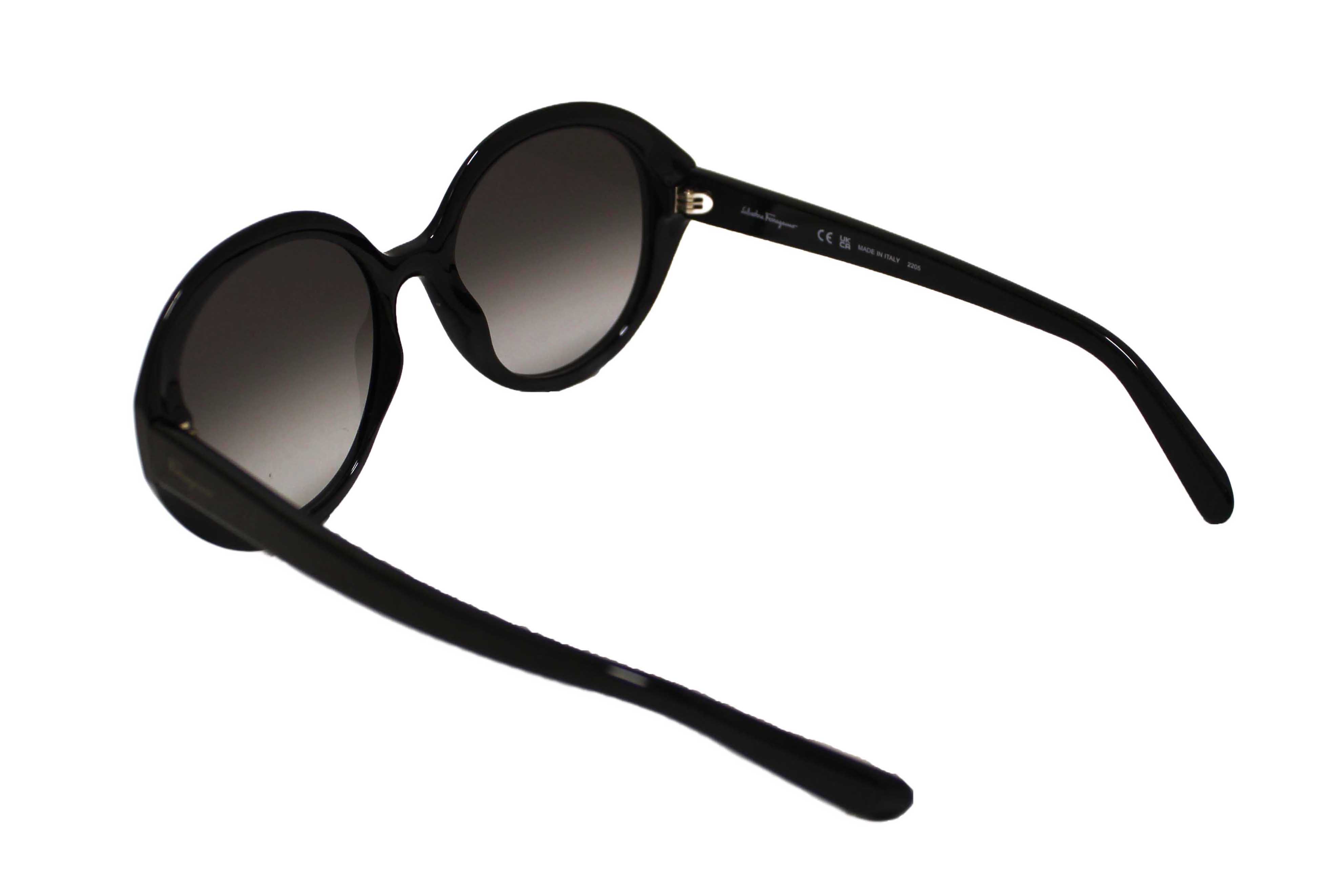Authentic Salvatore Ferragamo Black Acetate Frame Round Sunglasses
