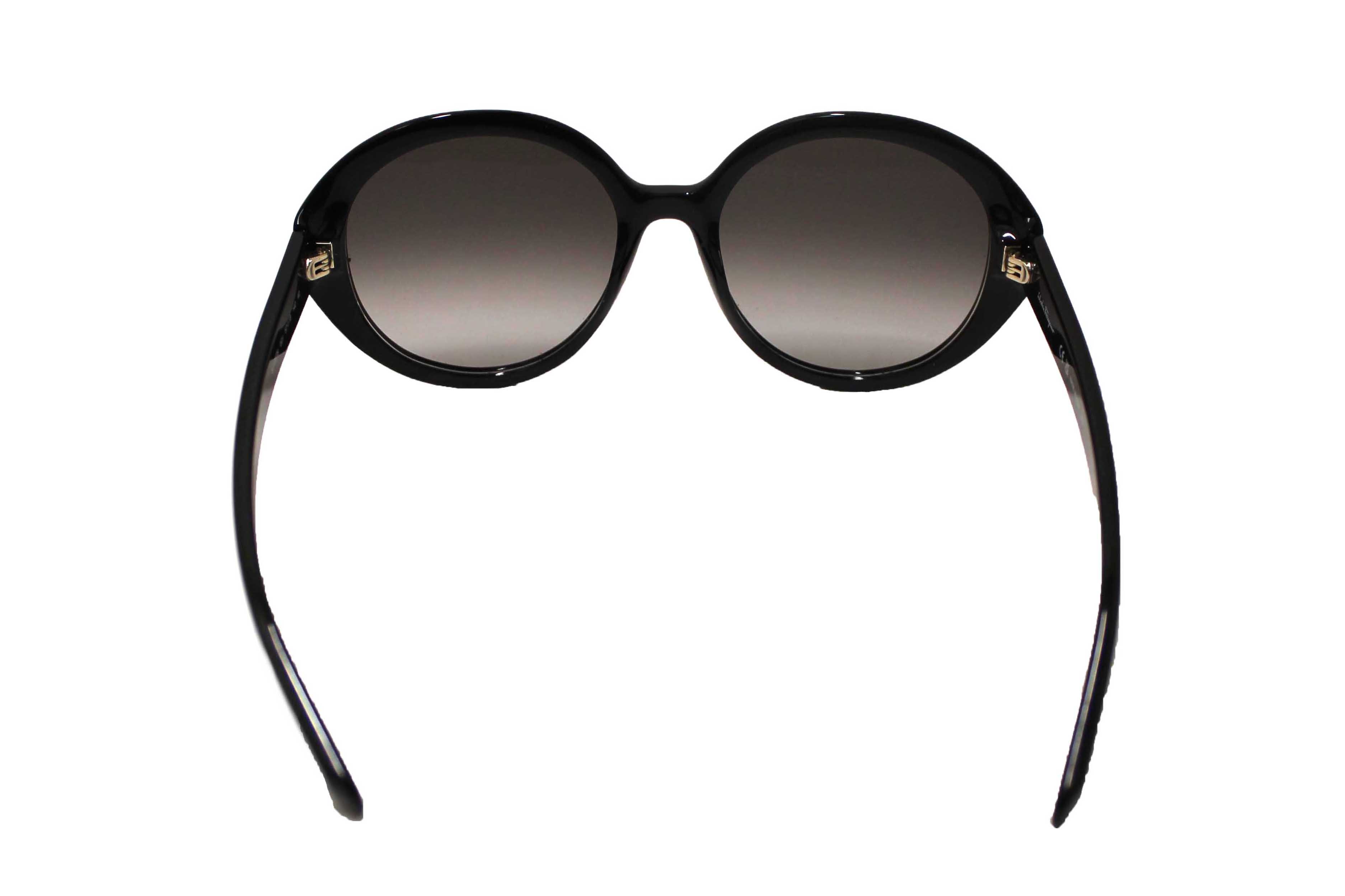Authentic Salvatore Ferragamo Black Acetate Frame Round Sunglasses
