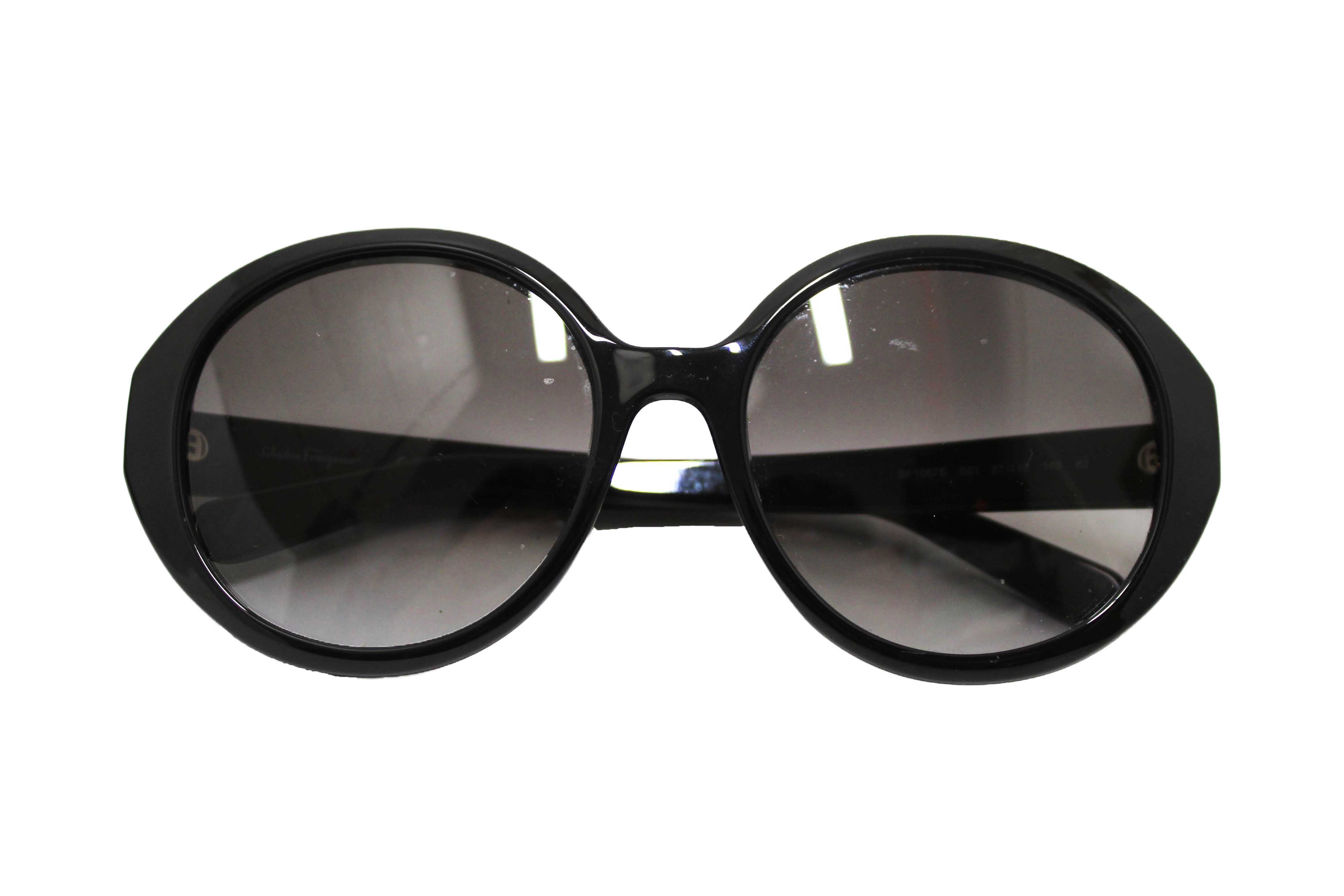 Authentic Salvatore Ferragamo Black Acetate Frame Round Sunglasses