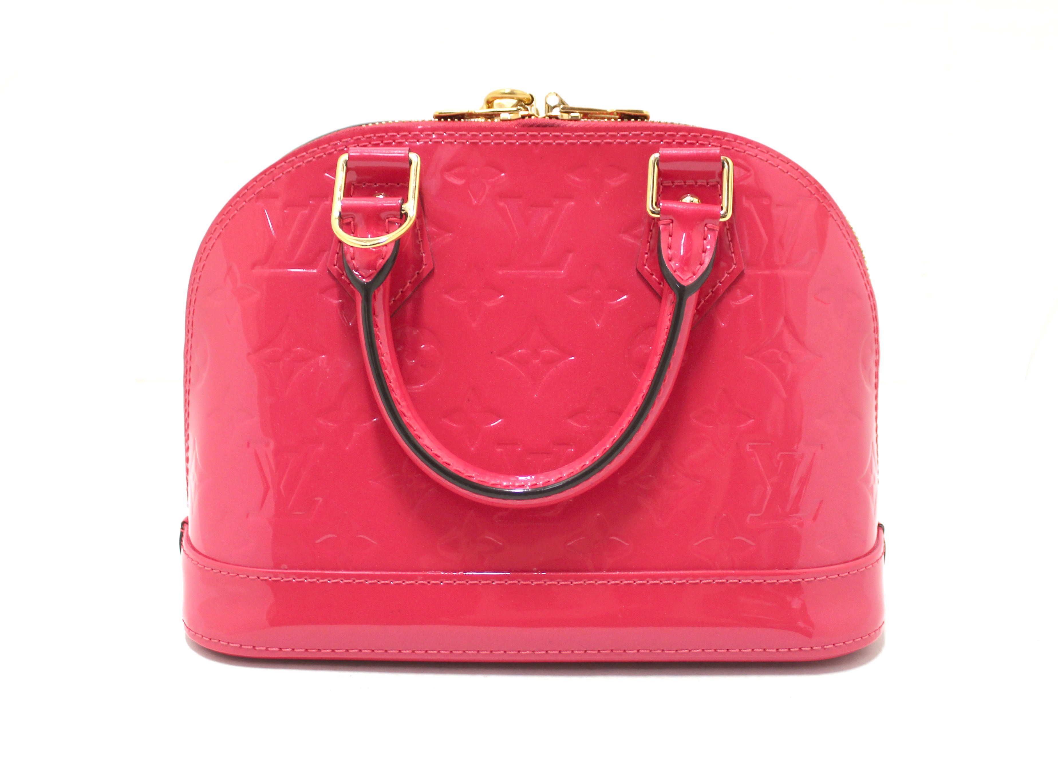 Authentic Louis Vuitton Pink Vernis Leather Alma BB Hand/Crossbody Bag
