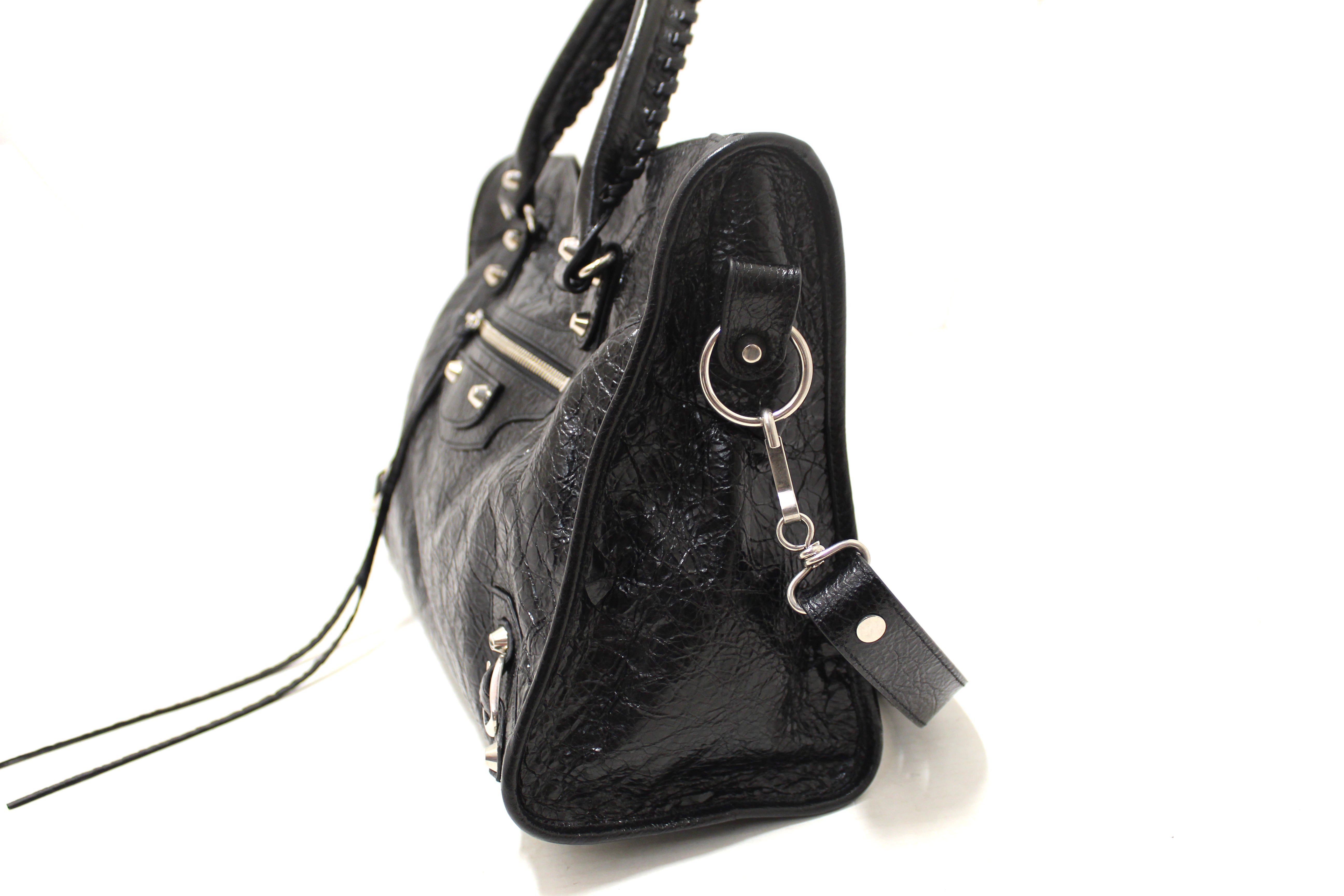 Authentic Balenciaga Black Classic Medium City Lambskin Leather Shoulder Bag