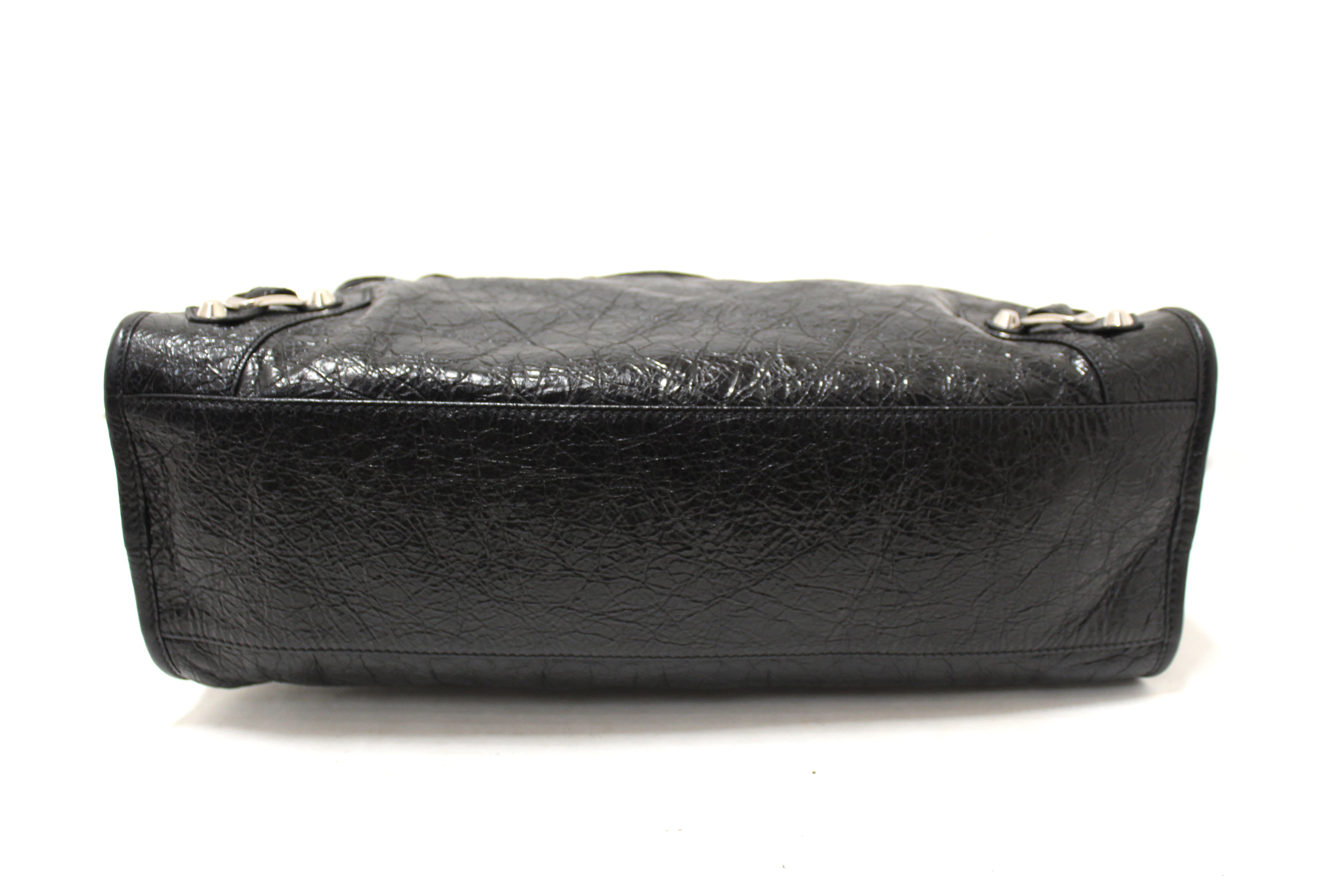 Authentic Balenciaga Black Classic Medium City Lambskin Leather Shoulder Bag