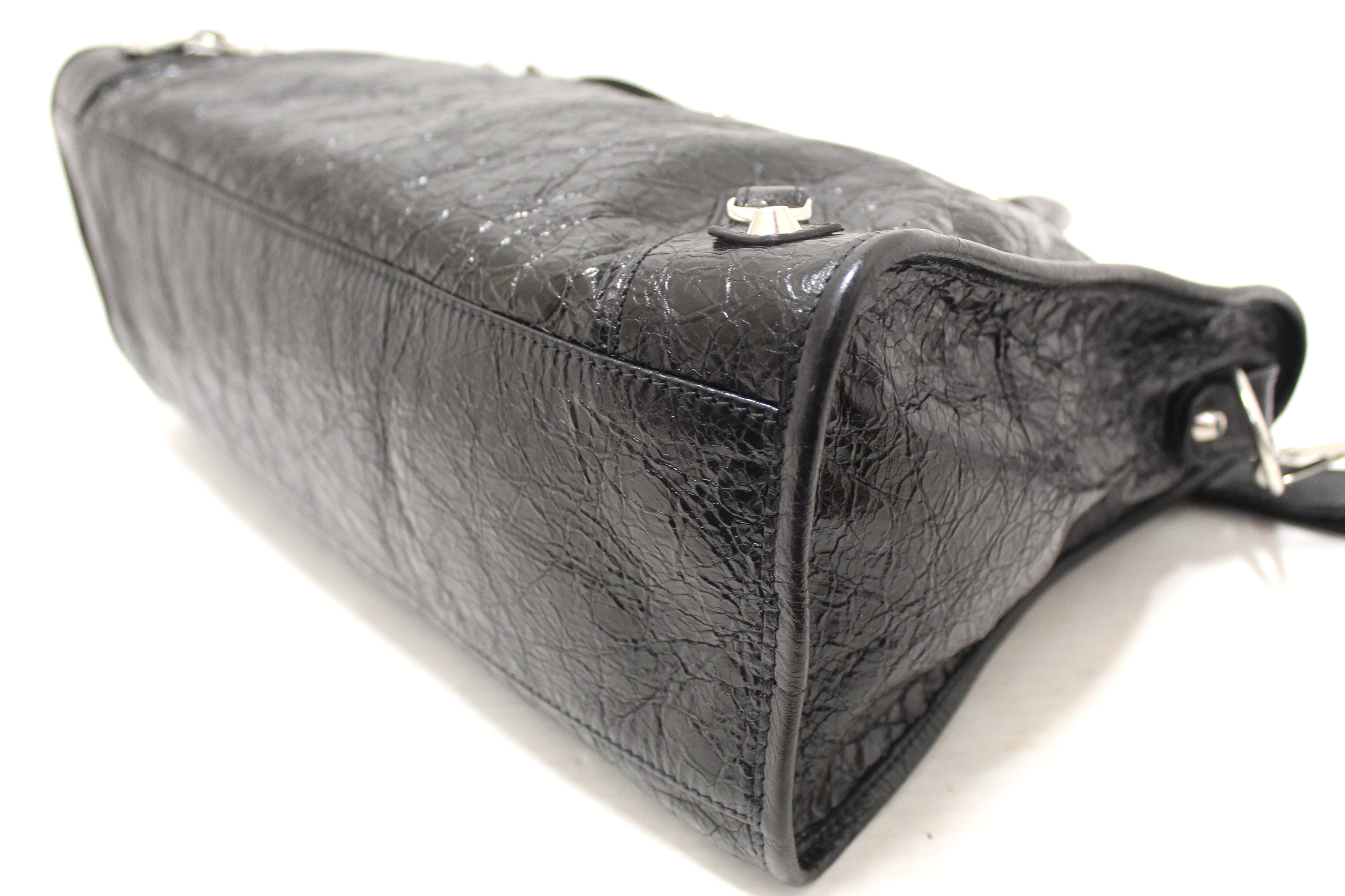 Authentic Balenciaga Black Classic Medium City Lambskin Leather Shoulder Bag