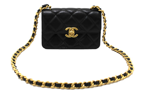 Authentic Chanel Black Quilted Grained Calfskin Leather Small Flap Bag