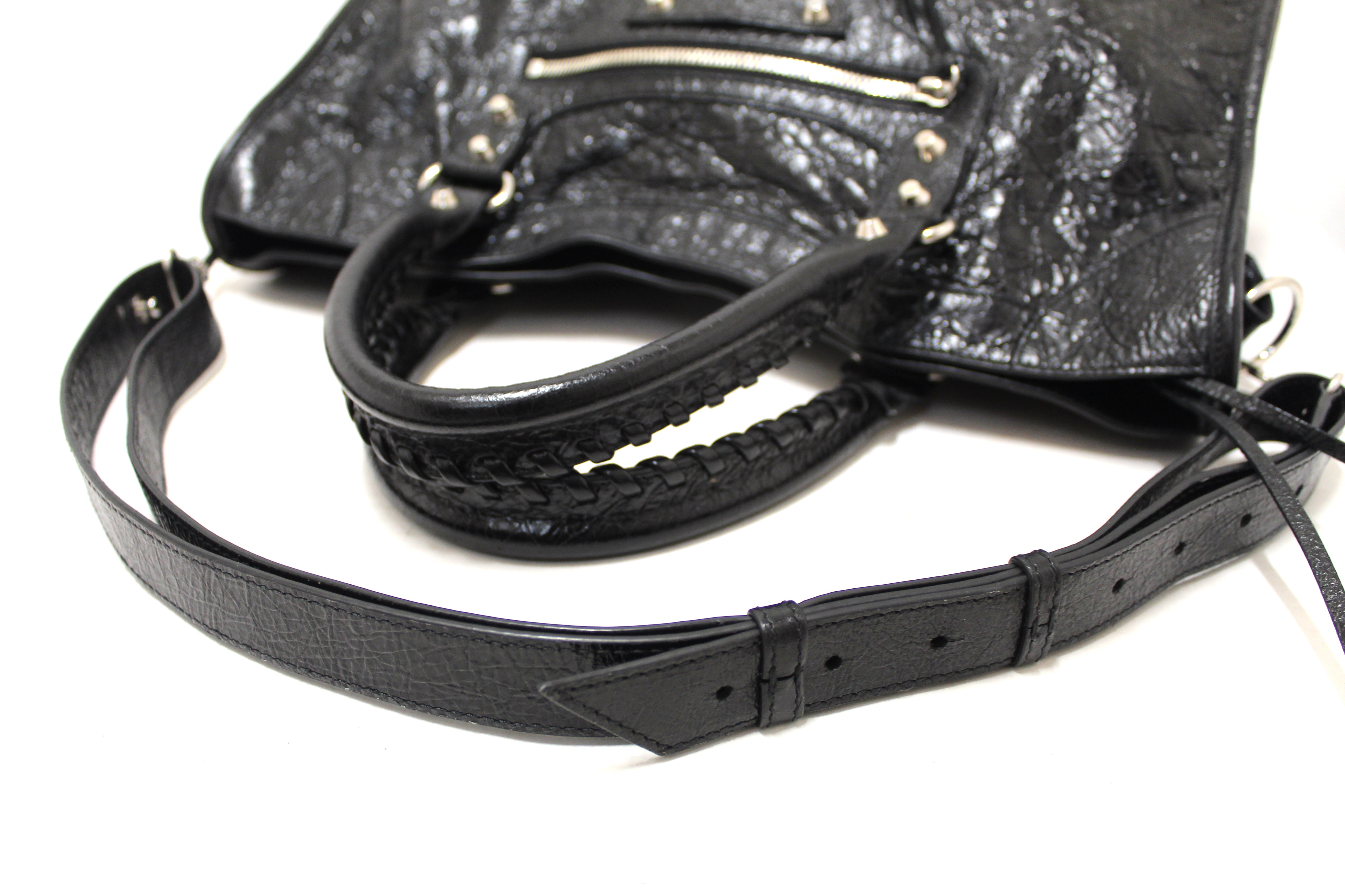 Authentic Balenciaga Black Classic Medium City Lambskin Leather Shoulder Bag