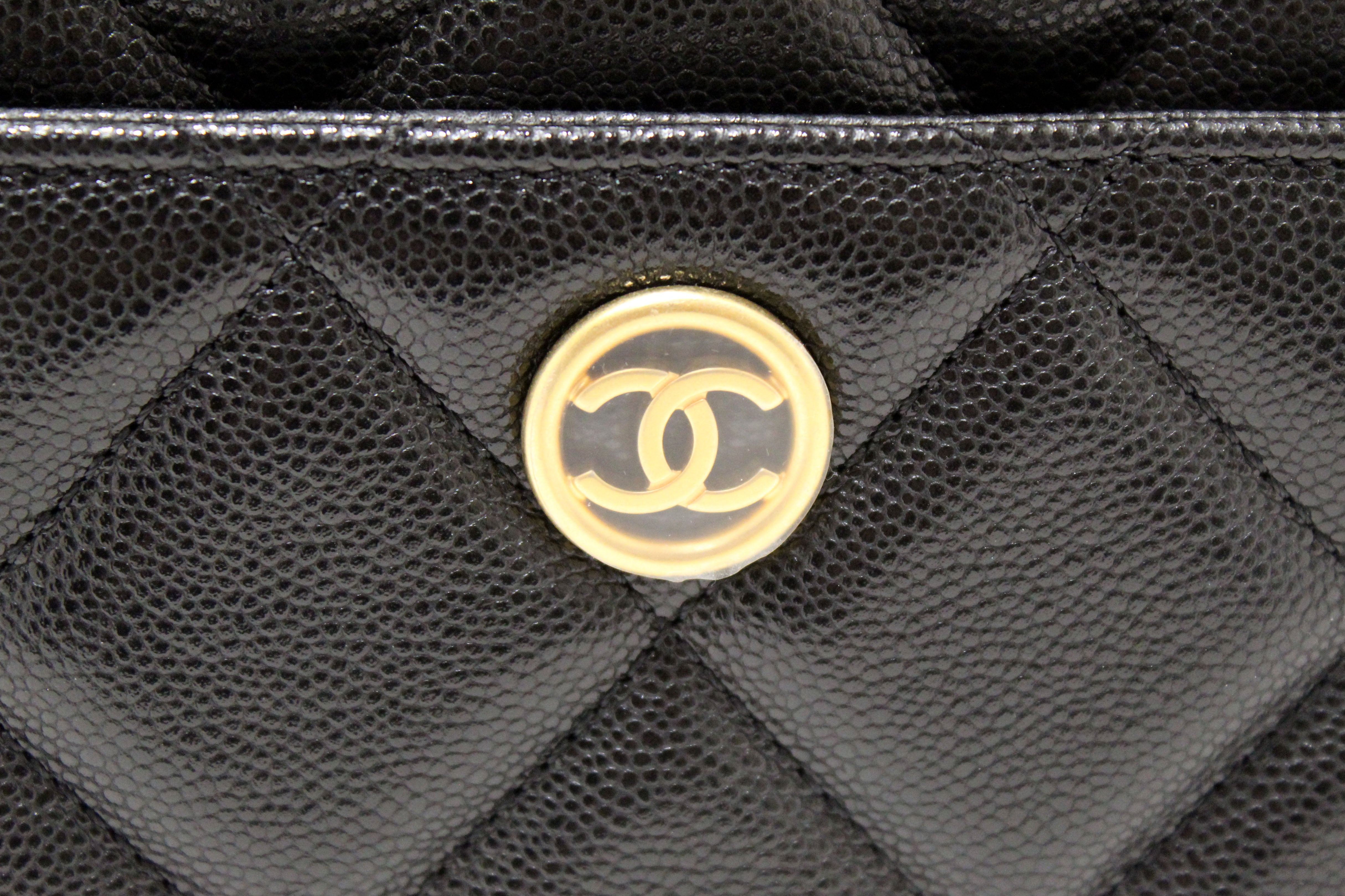 Authentic Chanel Black Quilted Grained Calfskin Leather Small Flap Bag