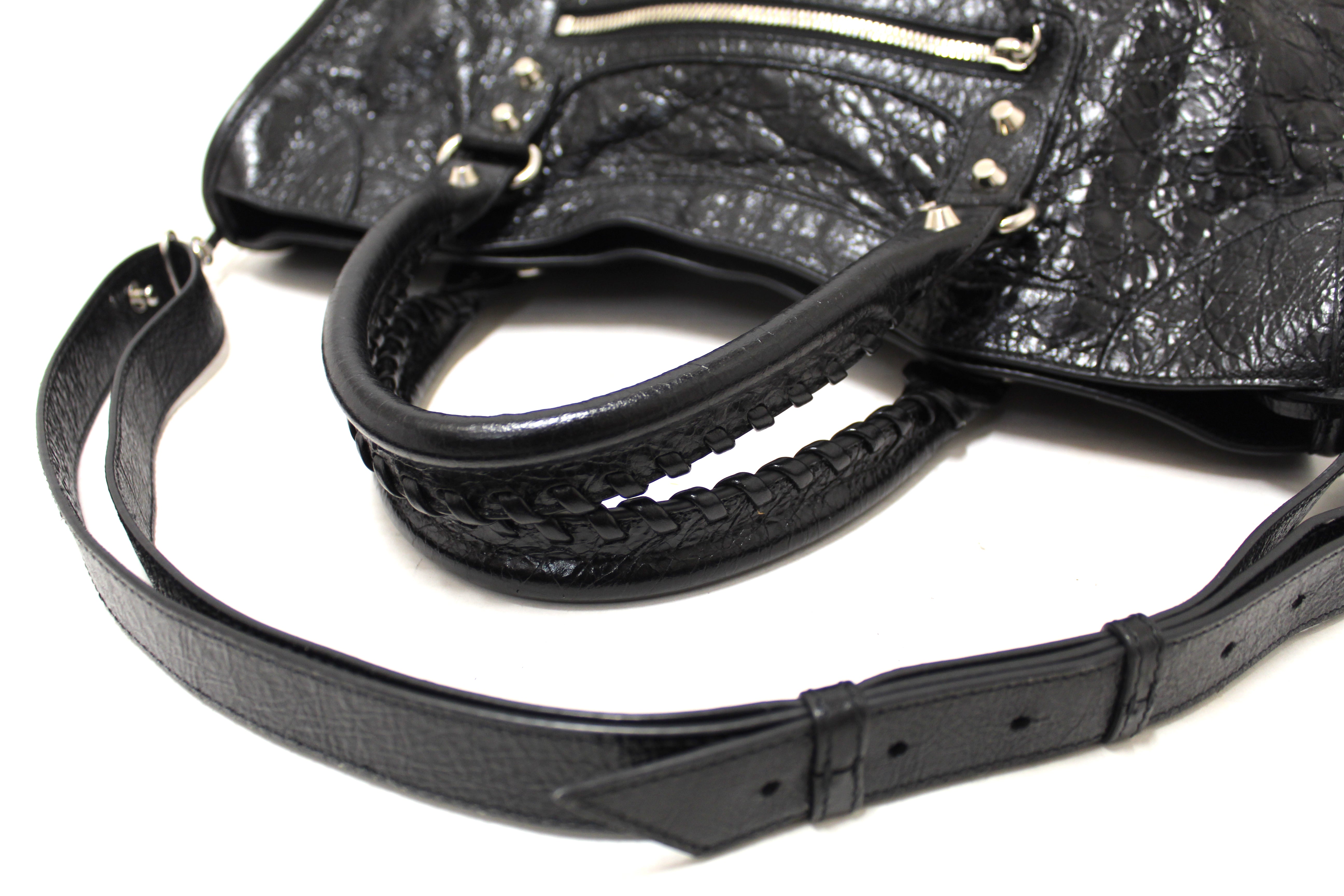 Authentic Balenciaga Black Classic Medium City Lambskin Leather Shoulder Bag