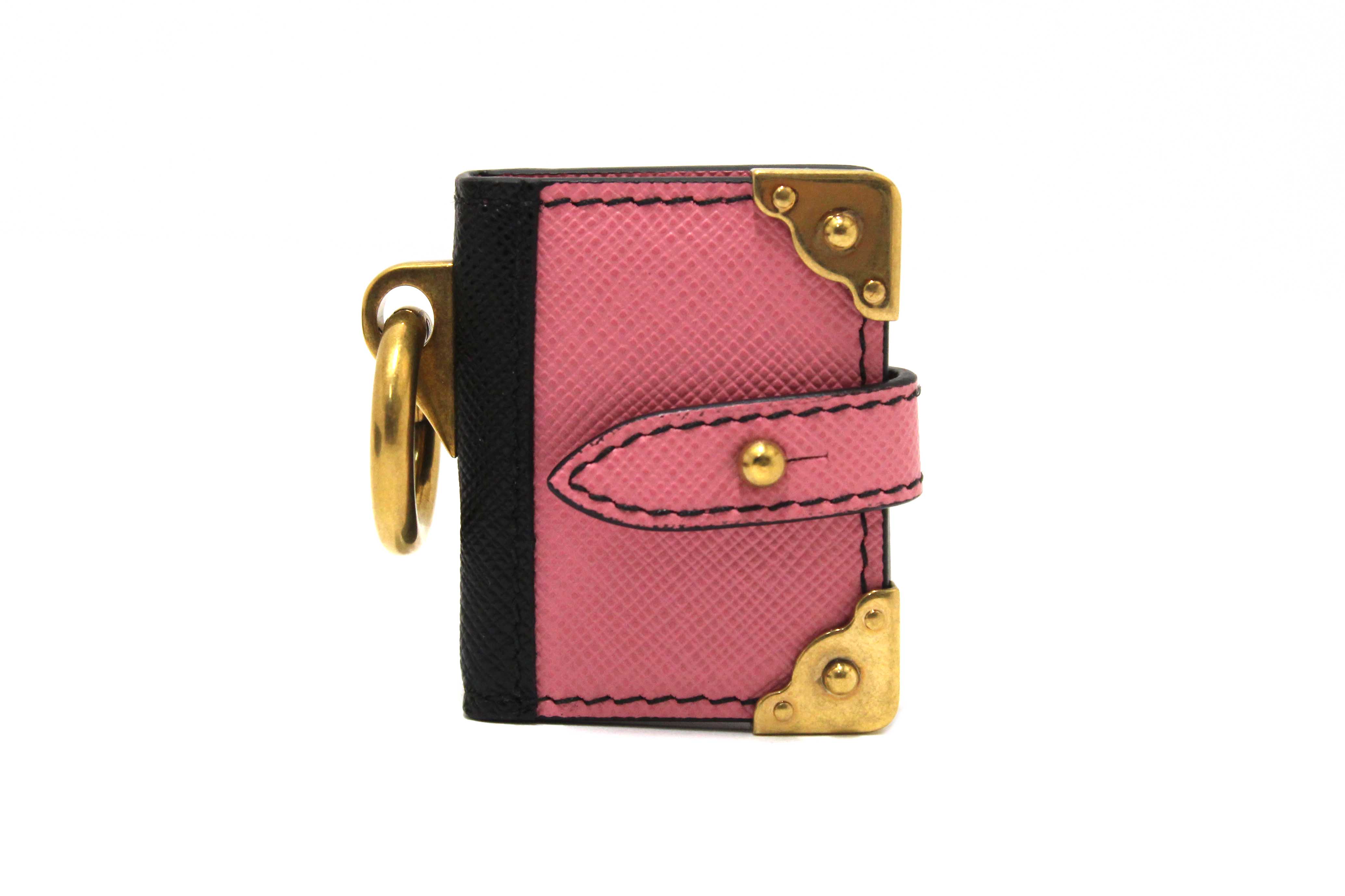 Authentic Prada Pink Leather Cahier Book Charm Key Ring