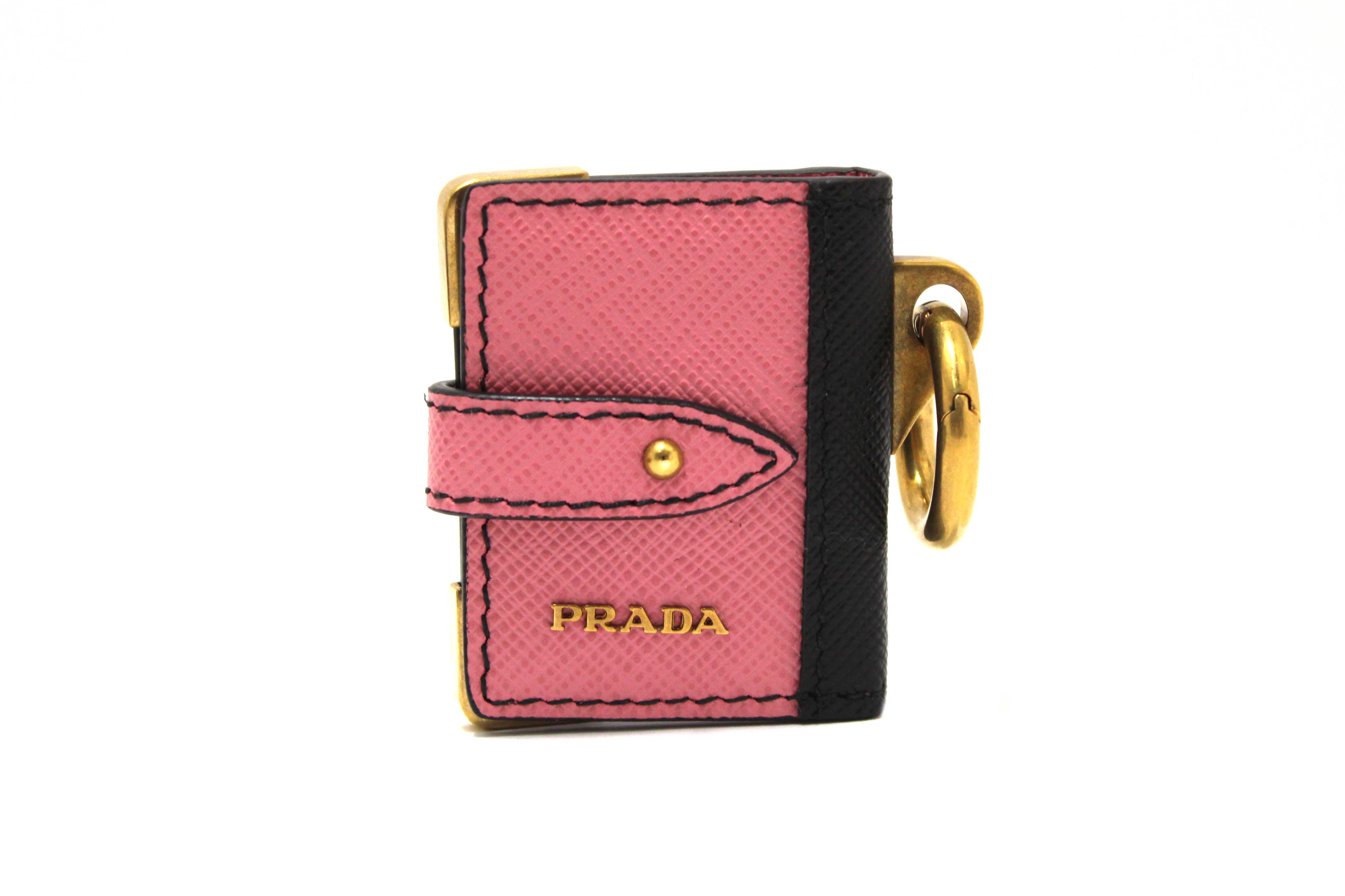 Authentic Prada Pink Leather Cahier Book Charm Key Ring