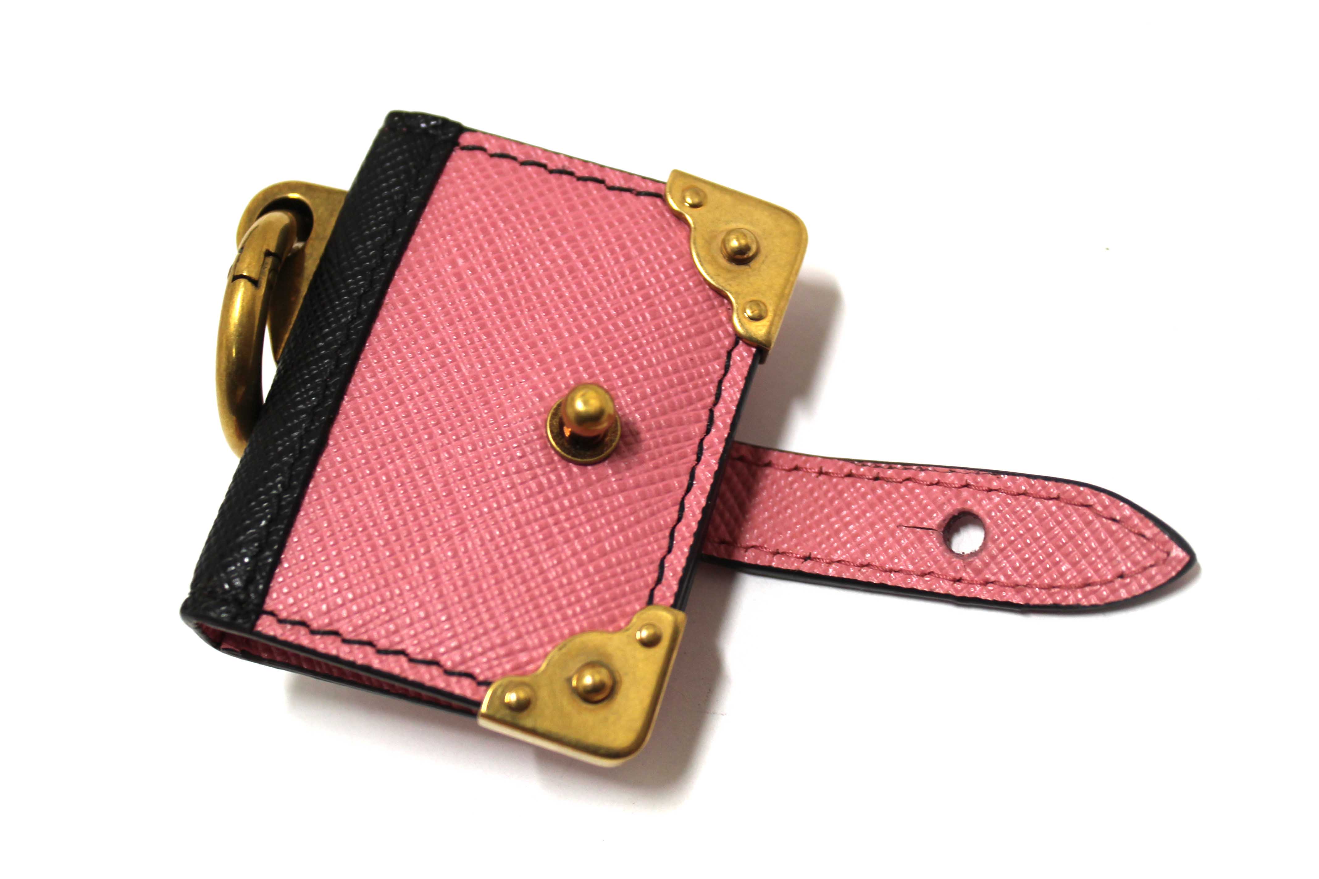 Authentic Prada Pink Leather Cahier Book Charm Key Ring