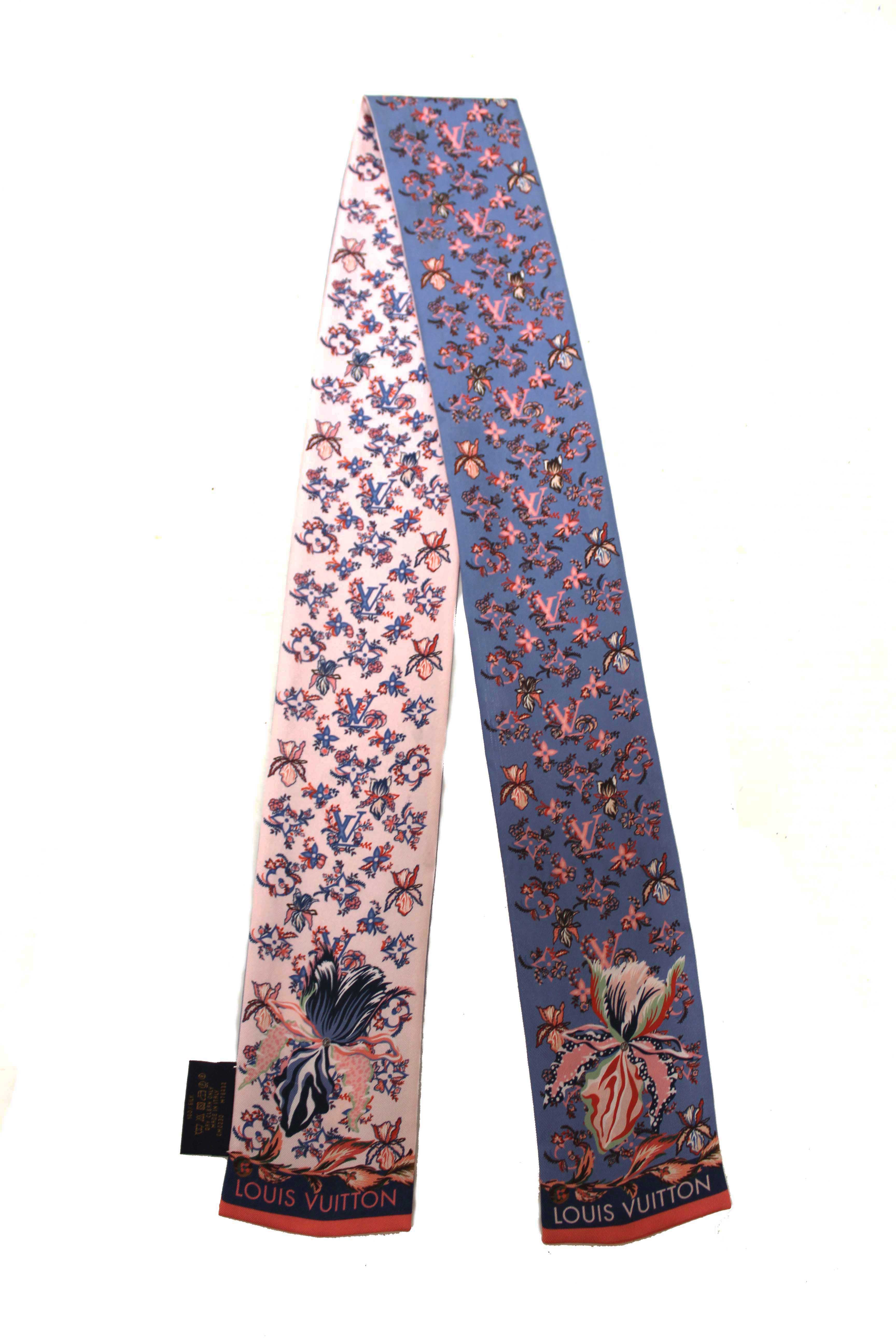 Authentic Louis Vuitton Silk Blue/Pink Monogram Rendezvous Bandeau Scarf