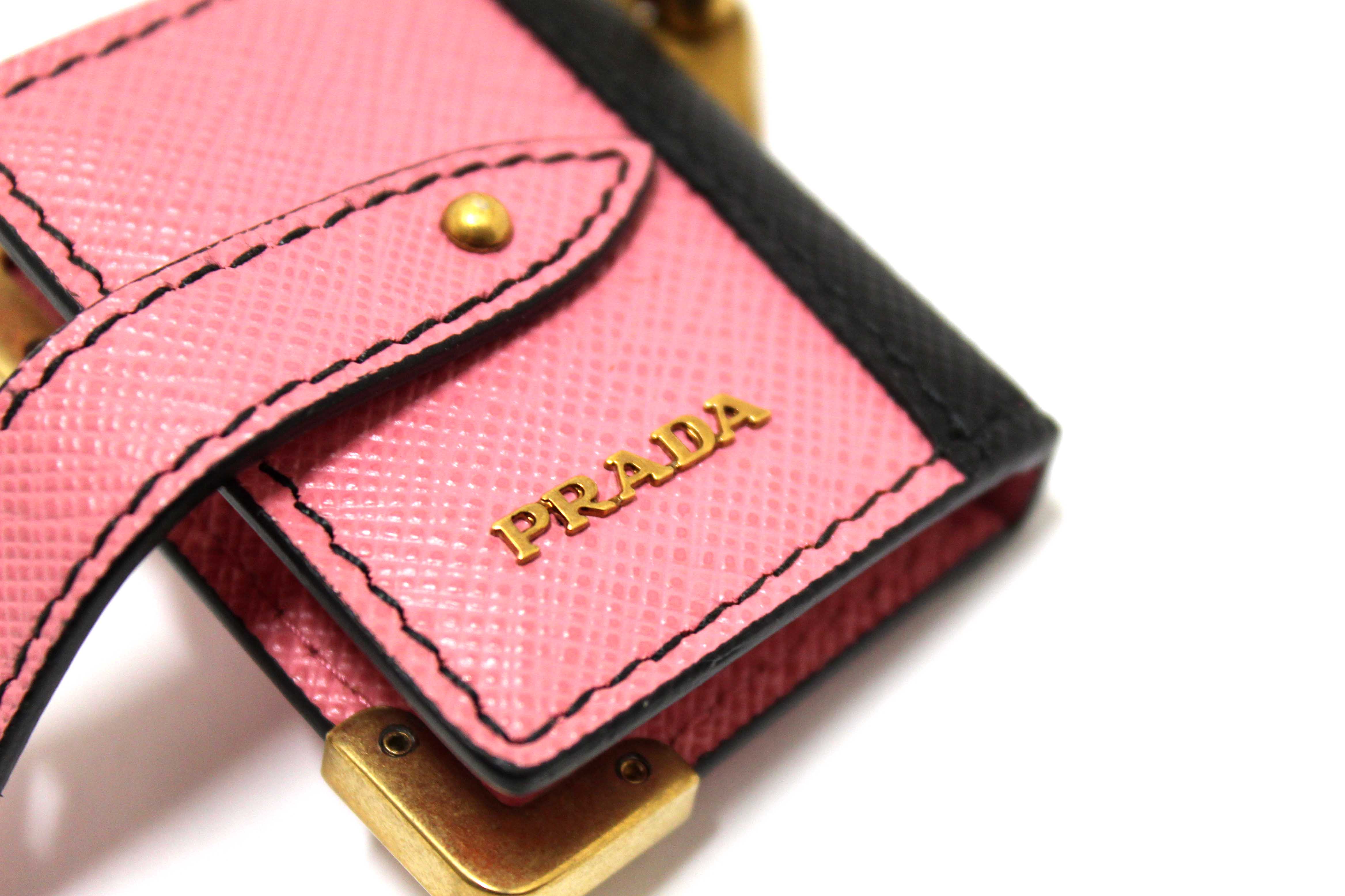 Authentic Prada Pink Leather Cahier Book Charm Key Ring