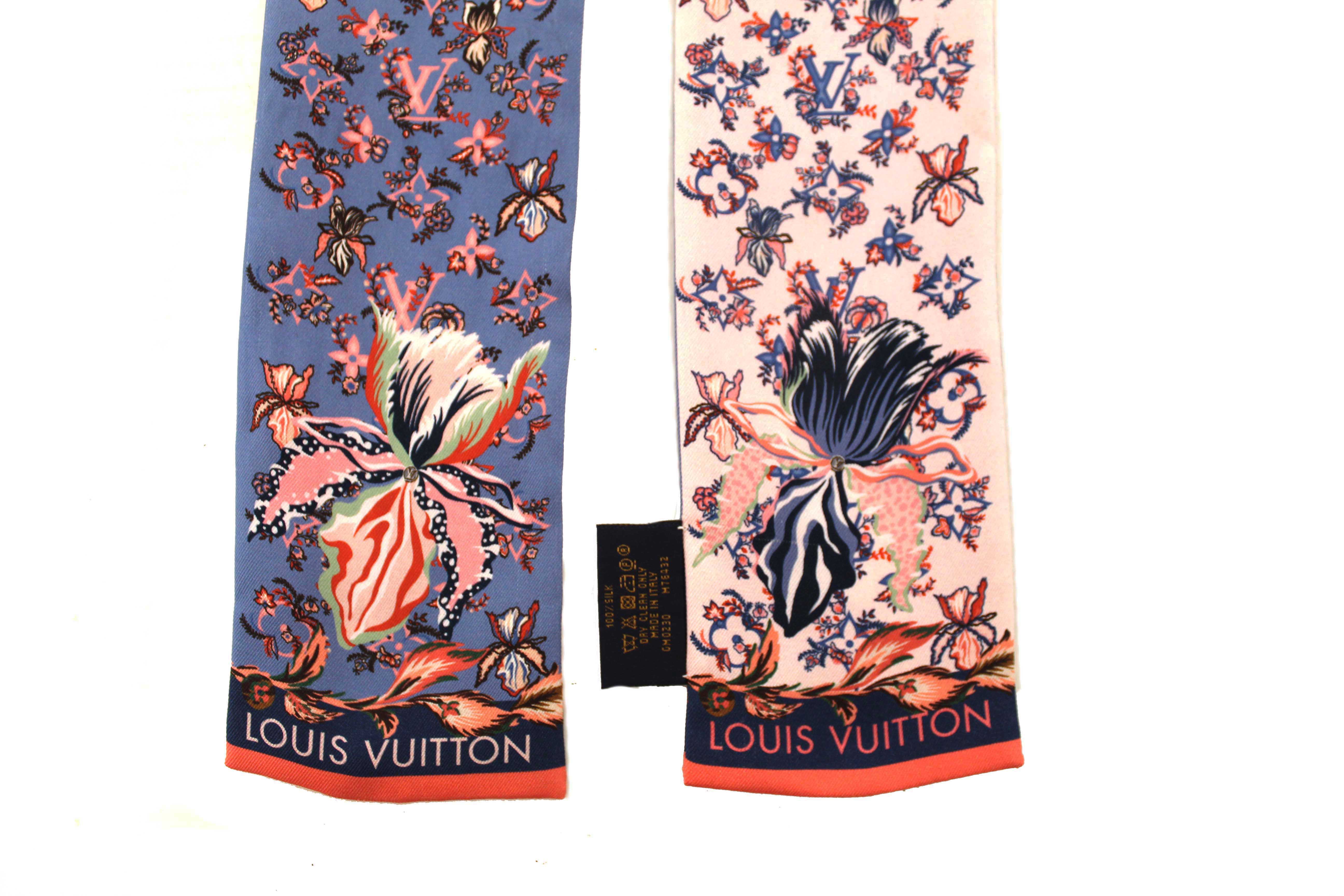 Authentic Louis Vuitton Silk Blue/Pink Monogram Rendezvous Bandeau Scarf