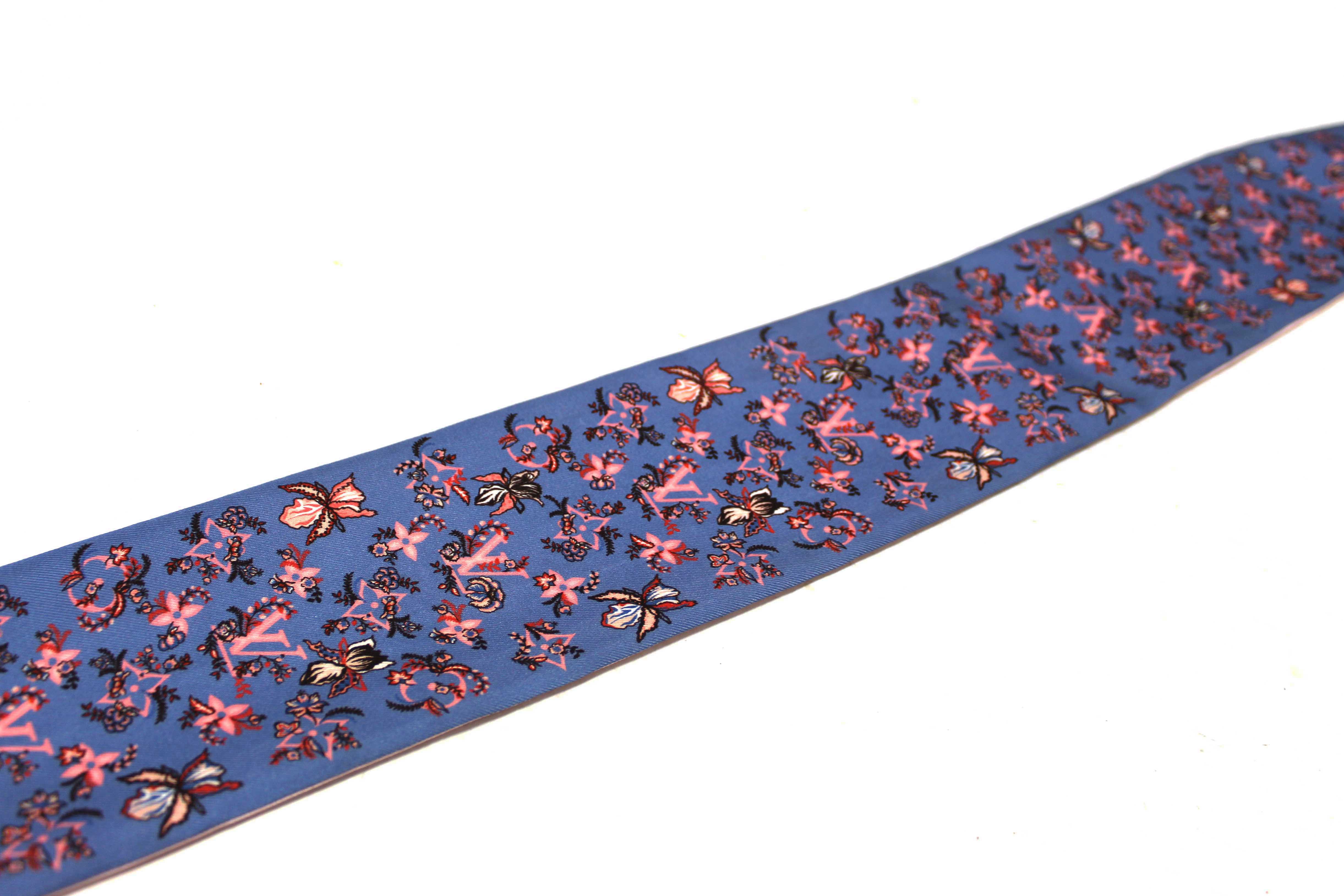 Authentic Louis Vuitton Silk Blue/Pink Monogram Rendezvous Bandeau Scarf