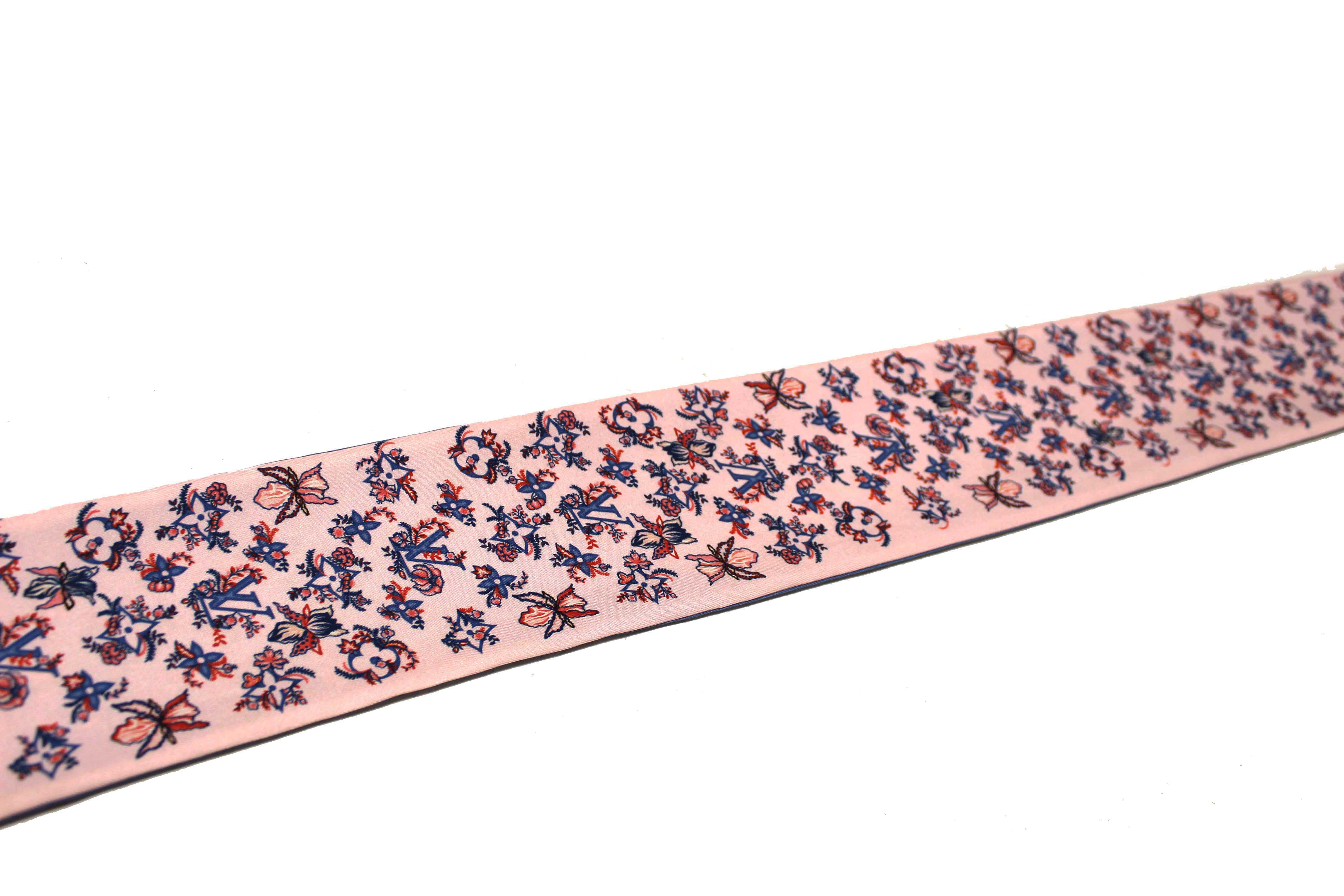 Authentic Louis Vuitton Silk Blue/Pink Monogram Rendezvous Bandeau Scarf