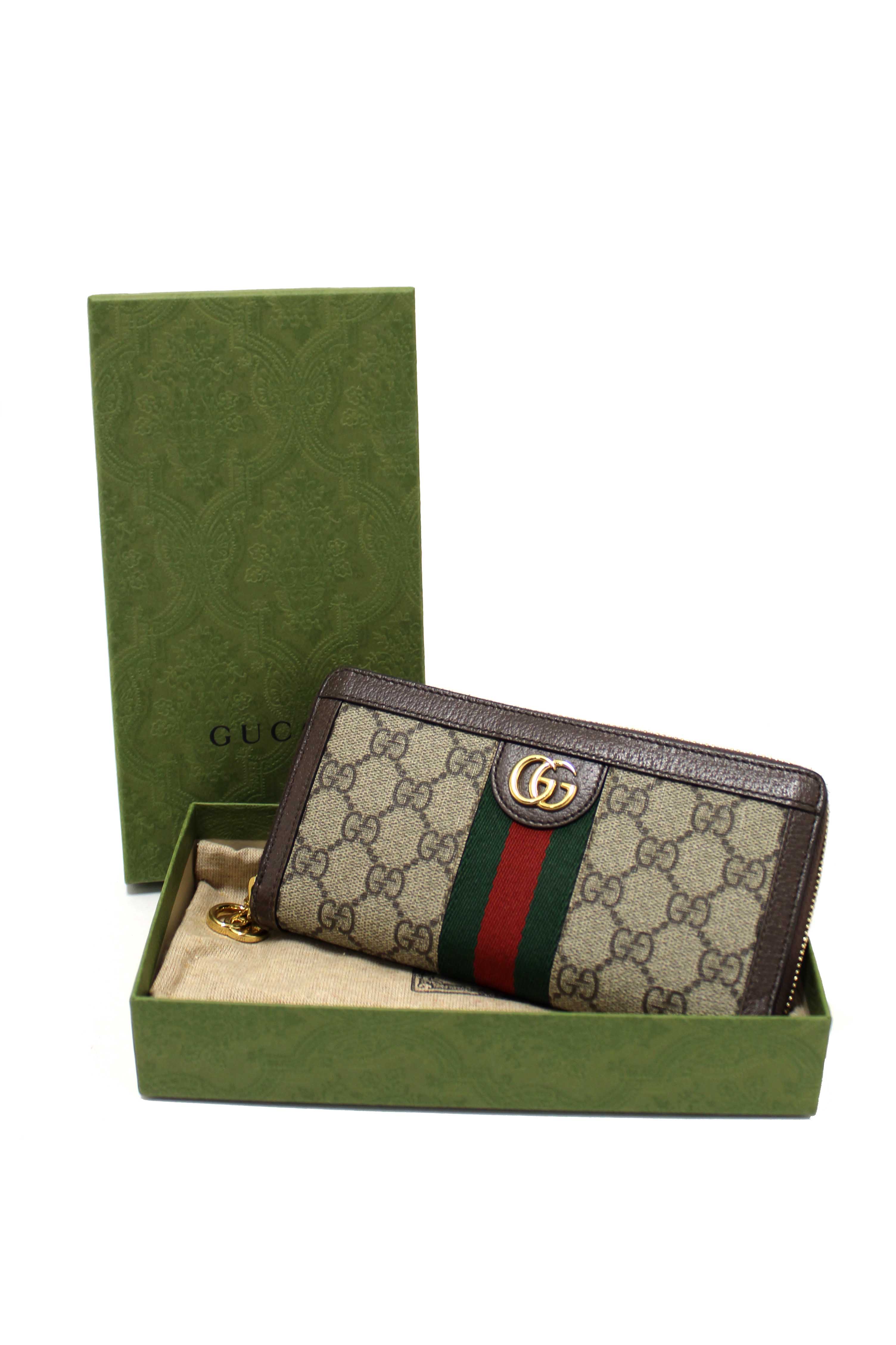 Authentic Gucci GG Supreme Ophidia Zip Around Wallet 523154