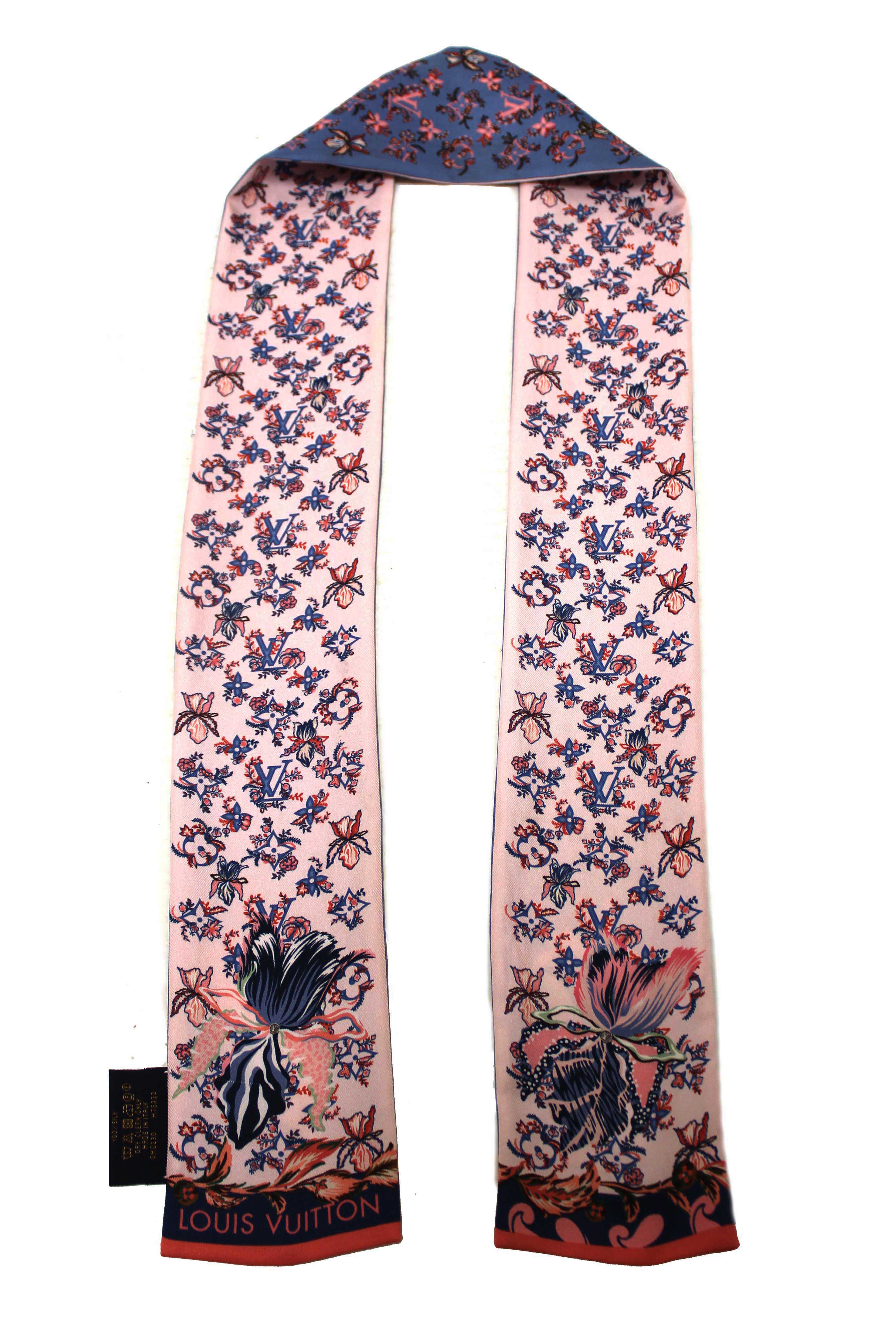 Authentic Louis Vuitton Silk Blue/Pink Monogram Rendezvous Bandeau Scarf