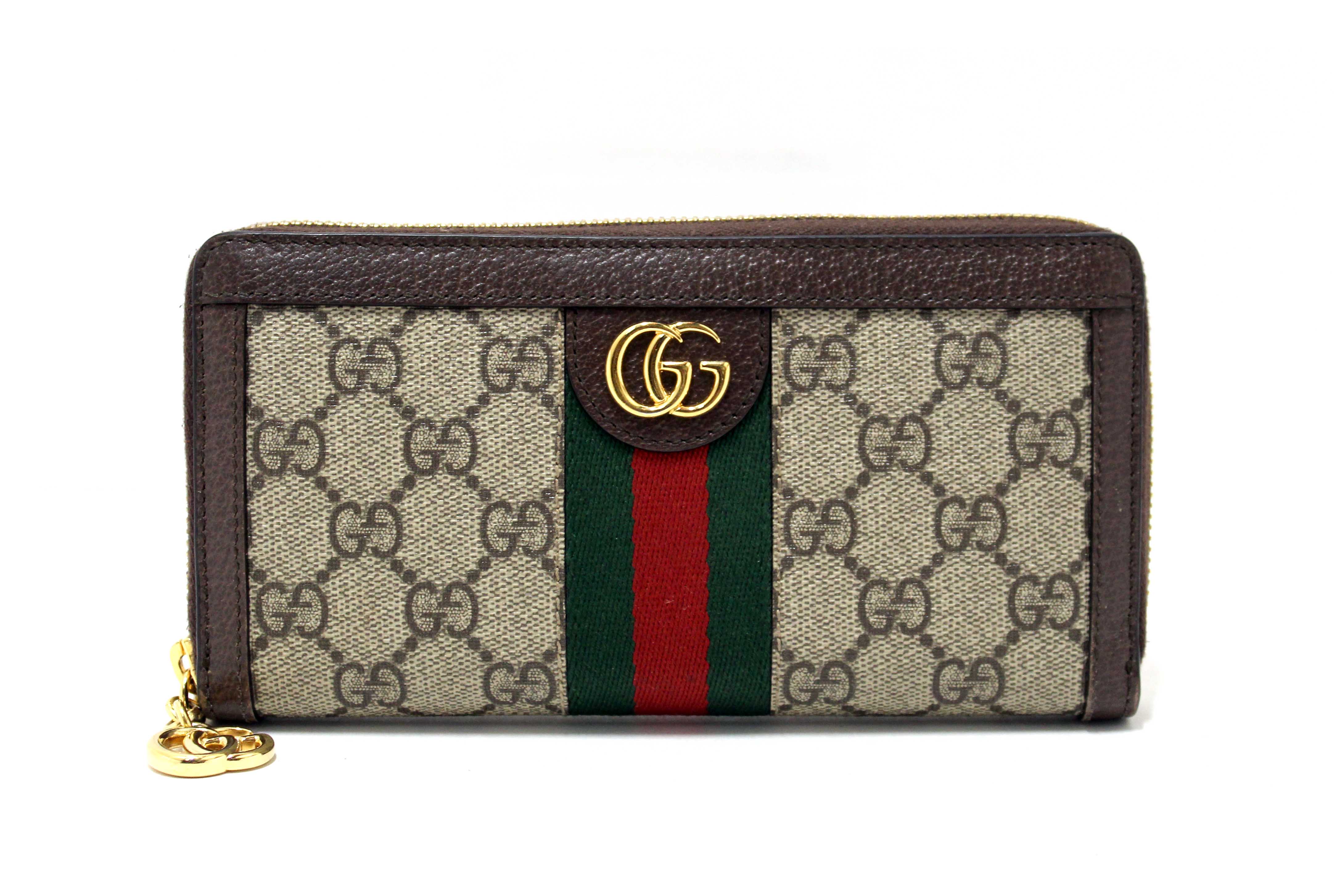 Authentic Gucci GG Supreme Ophidia Zip Around Wallet 523154