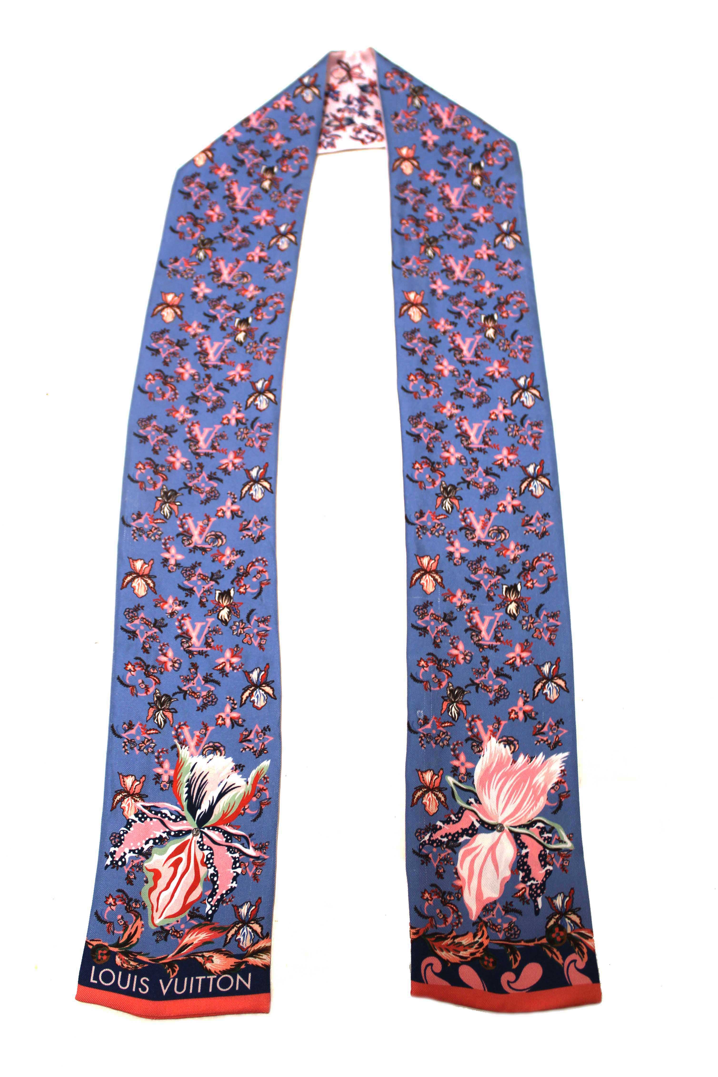 Authentic Louis Vuitton Silk Blue/Pink Monogram Rendezvous Bandeau Scarf