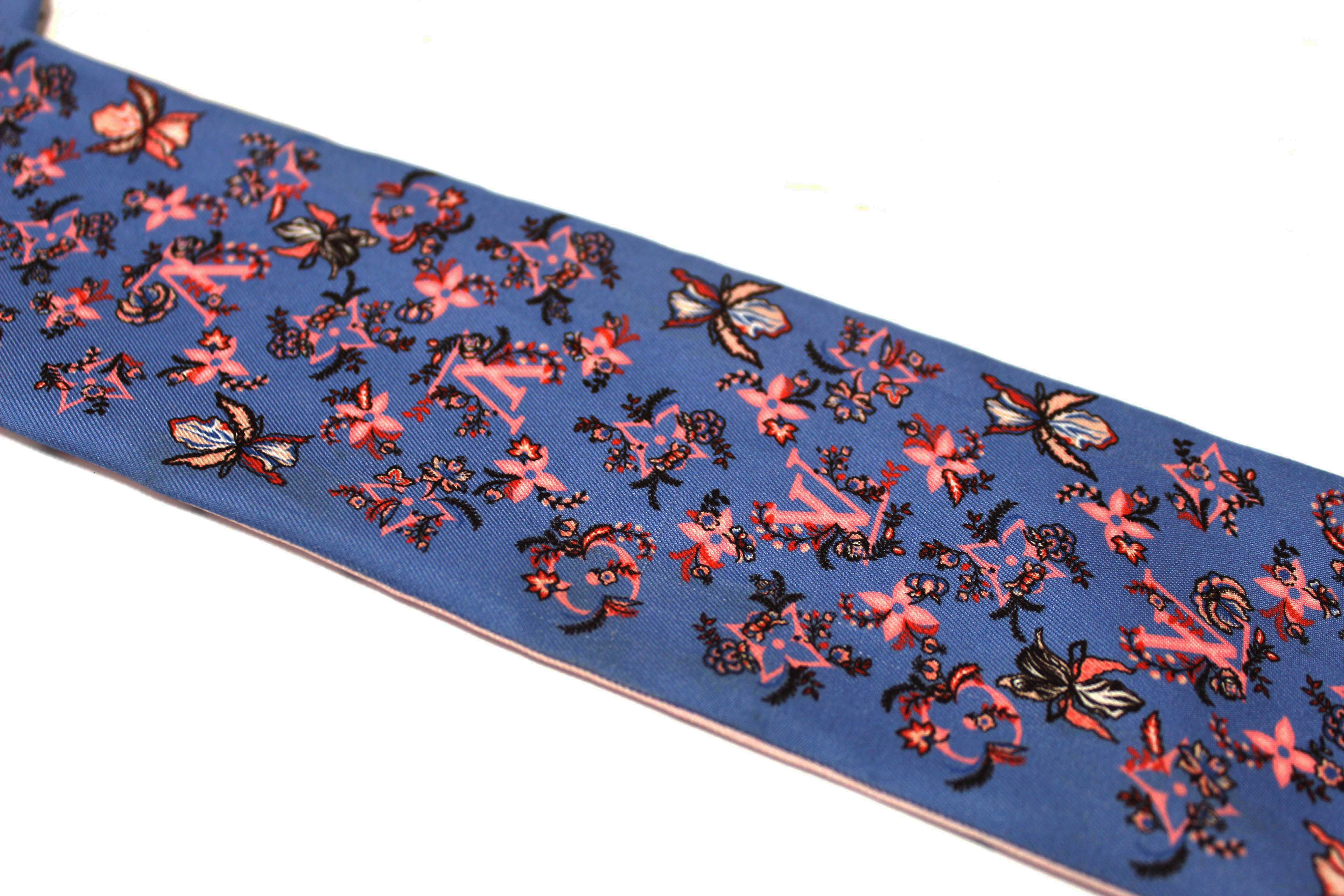 Authentic Louis Vuitton Silk Blue/Pink Monogram Rendezvous Bandeau Scarf