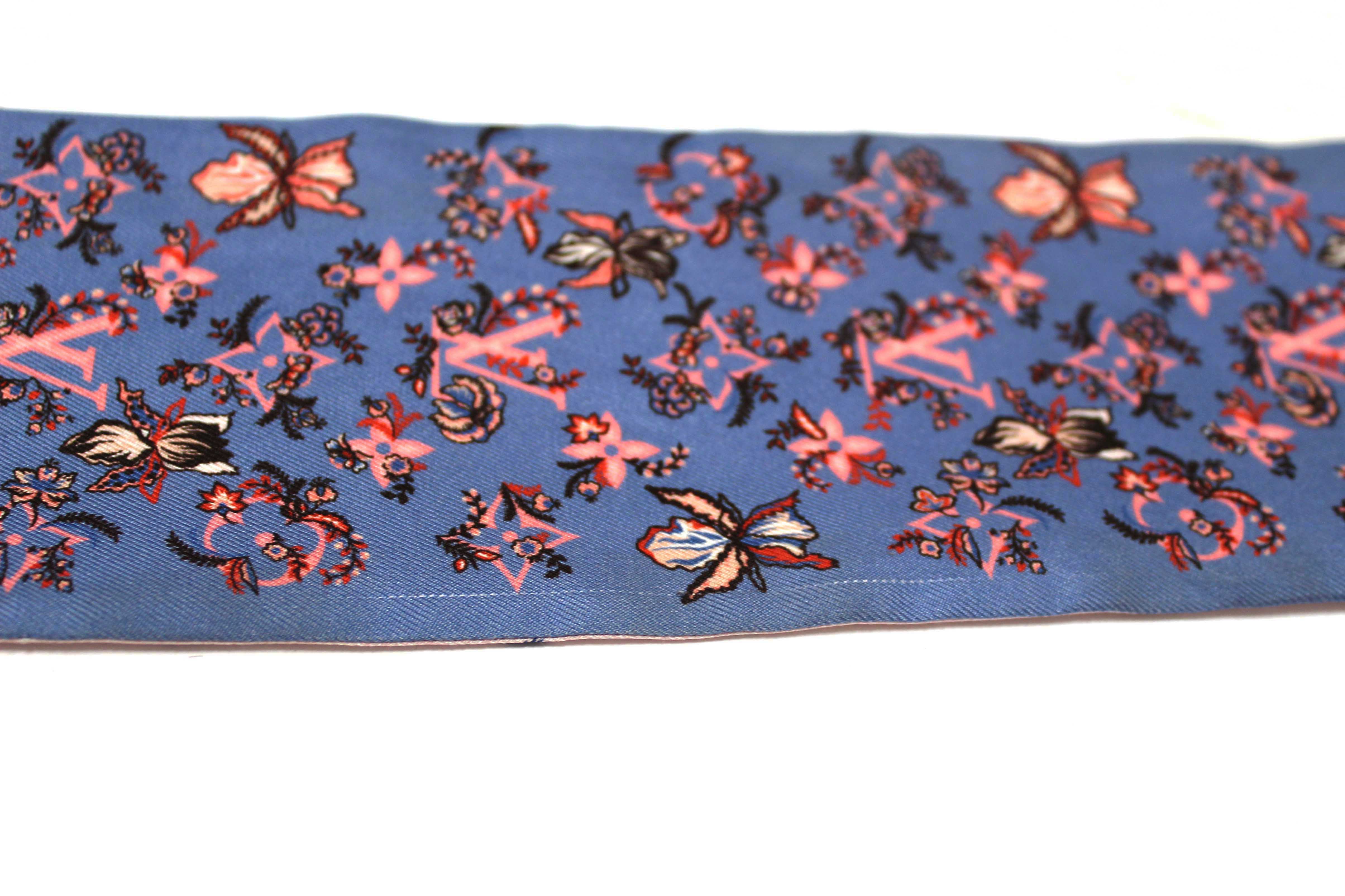 Authentic Louis Vuitton Silk Blue/Pink Monogram Rendezvous Bandeau Scarf