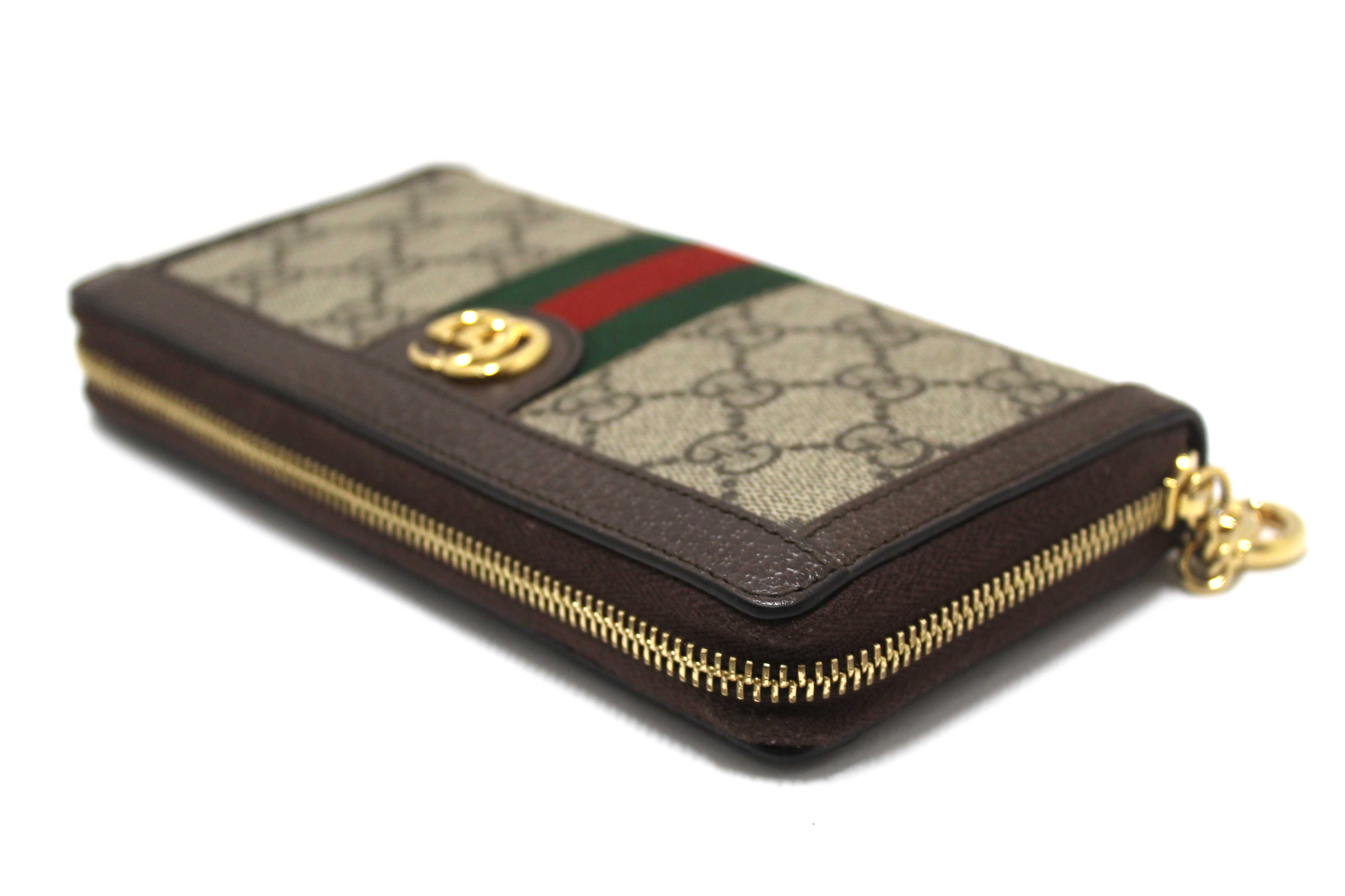 Authentic Gucci GG Supreme Ophidia Zip Around Wallet 523154