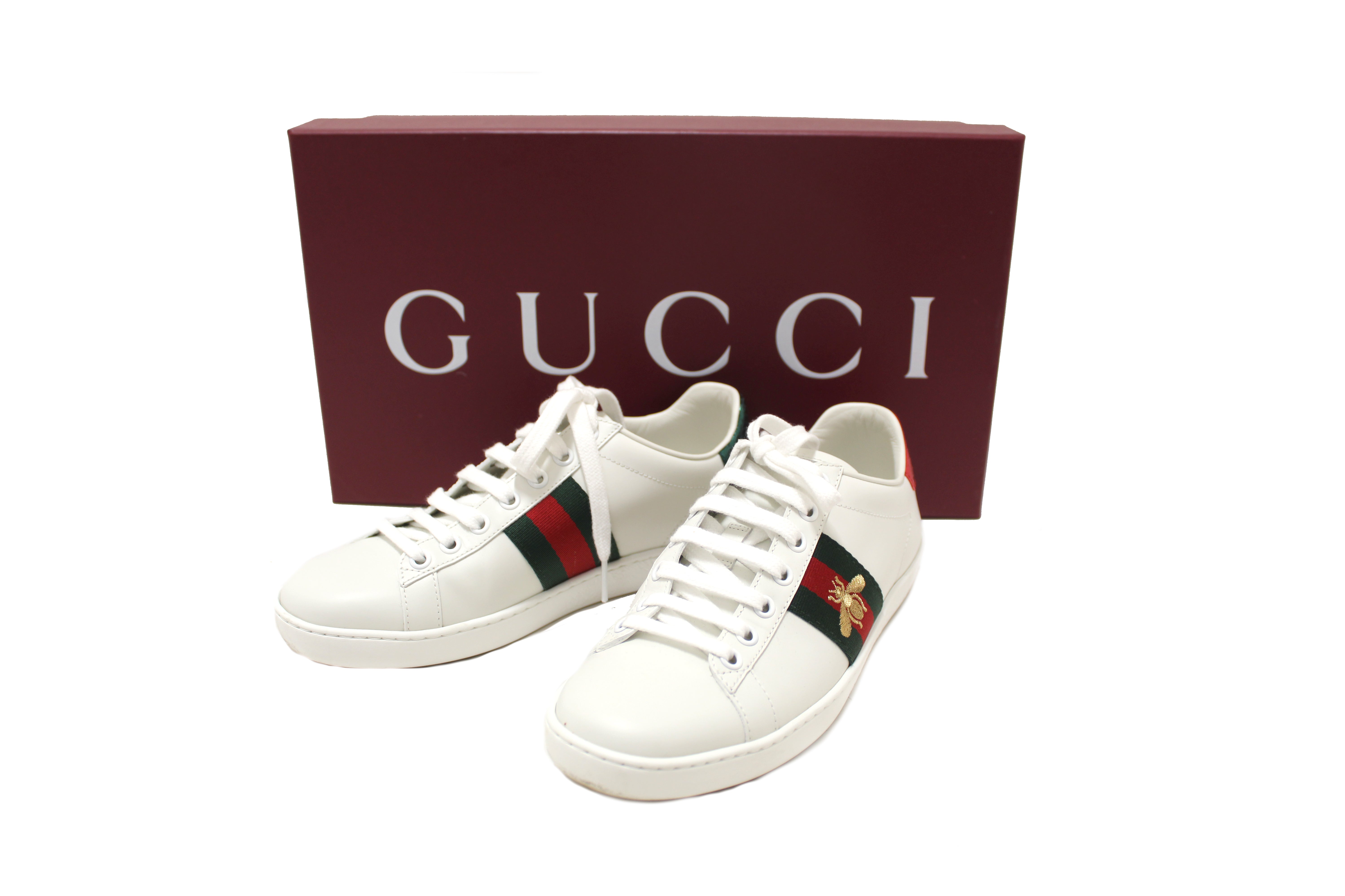 Authentic Gucci White Butterfly Ace Web Sneakers Shoes Size 36