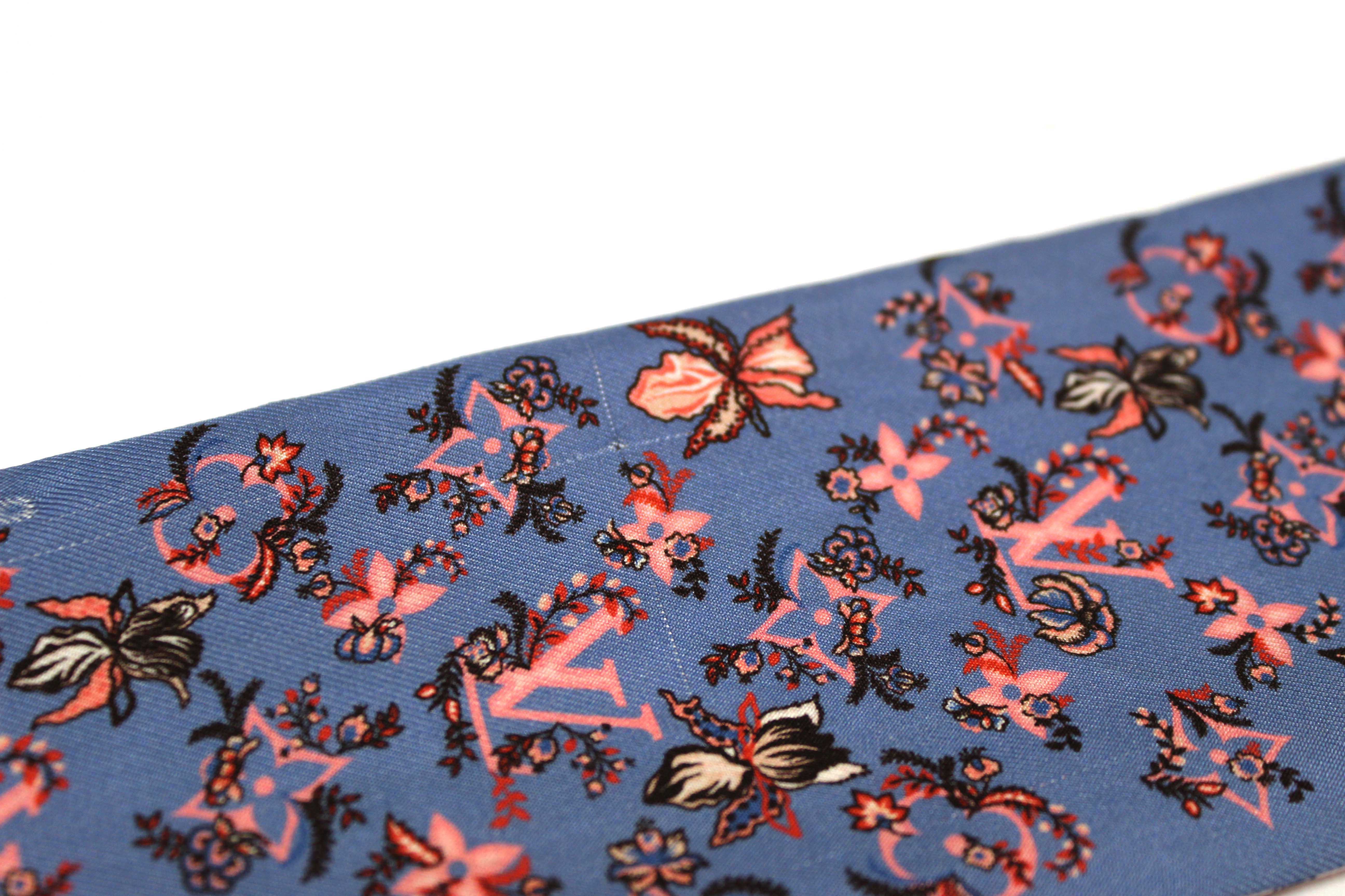 Authentic Louis Vuitton Silk Blue/Pink Monogram Rendezvous Bandeau Scarf